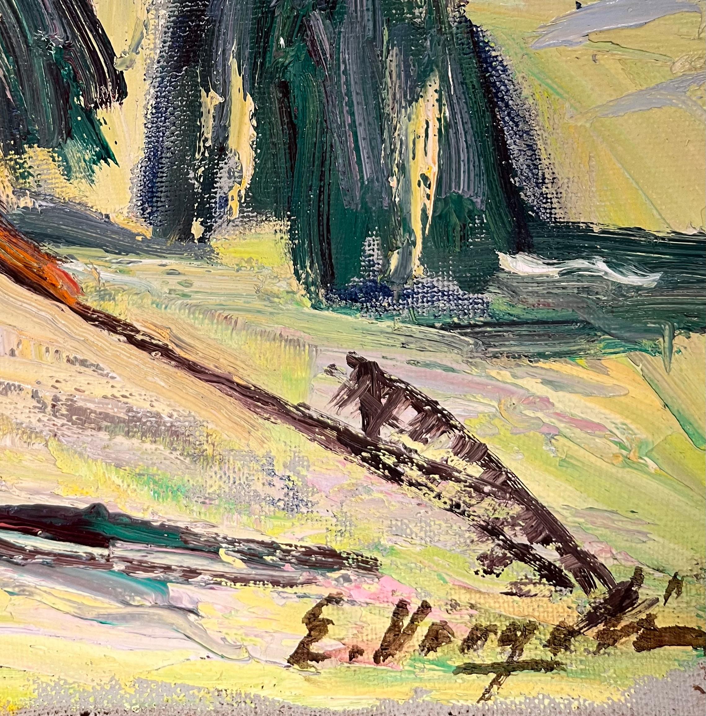 Campos de heno en Adelboden, Berna de Ernest Voegeli - Óleo sobre lienzo 46x61 cm en venta 1