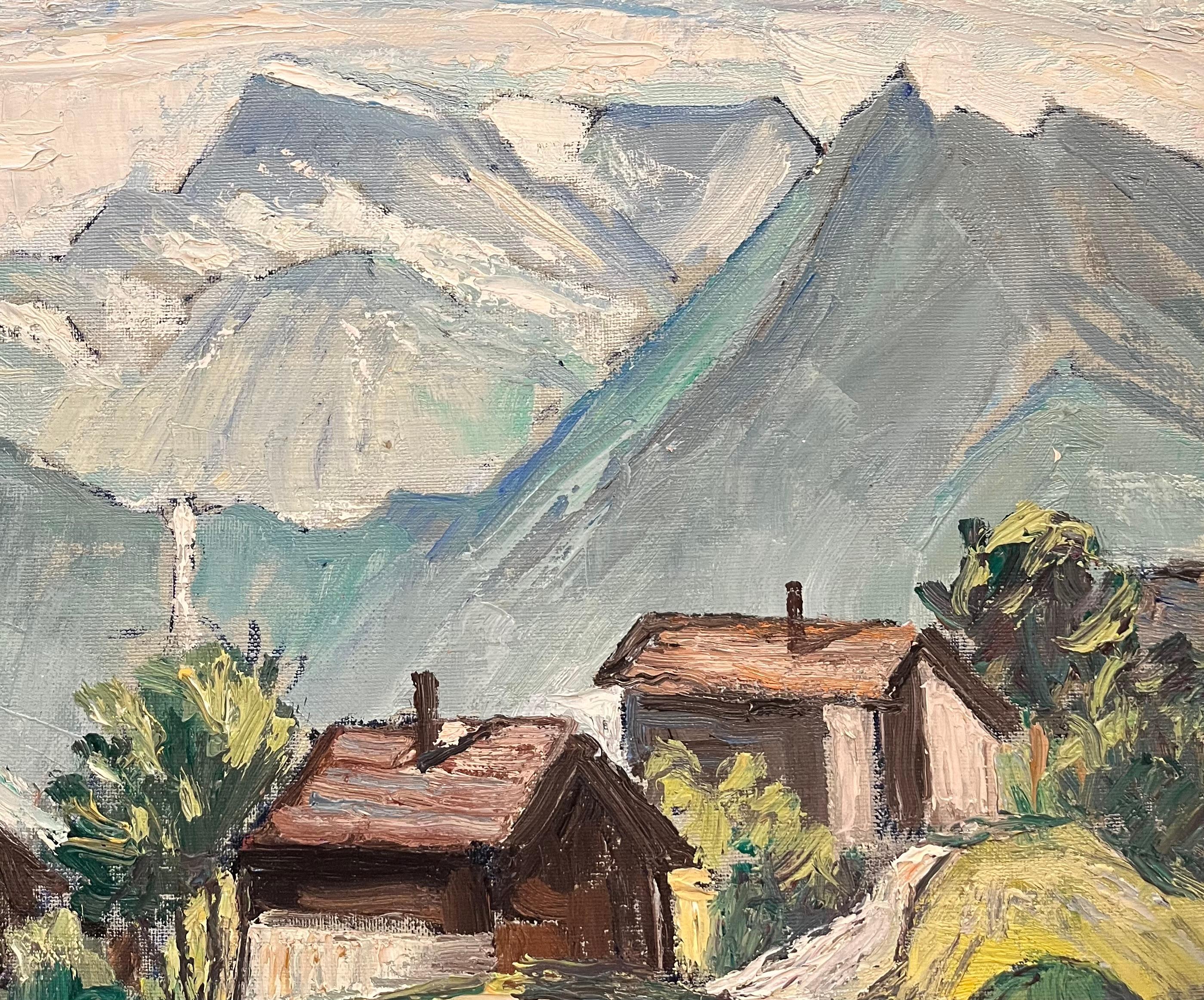 Campos de heno en Adelboden, Berna de Ernest Voegeli - Óleo sobre lienzo 46x61 cm en venta 2