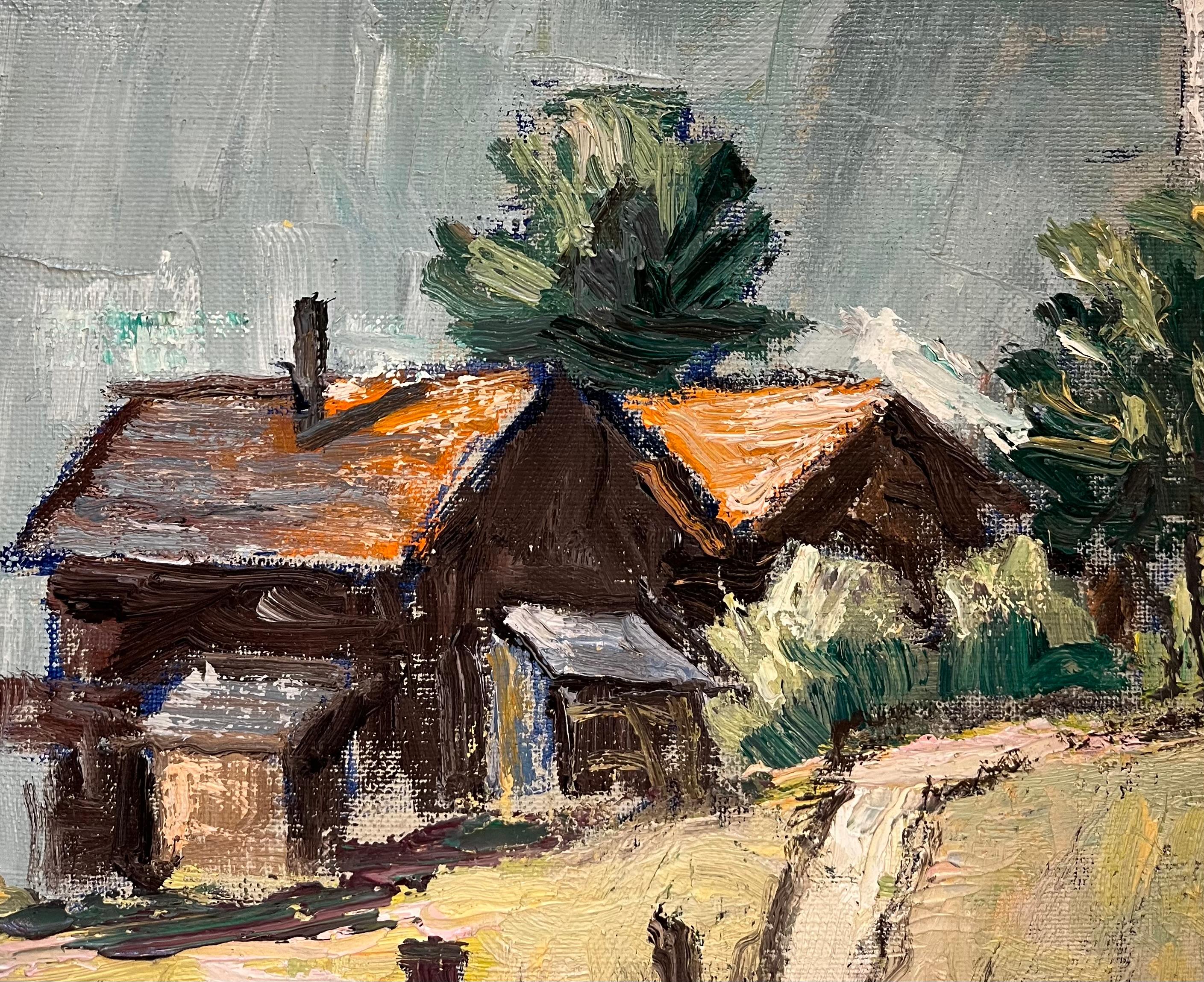 Campos de heno en Adelboden, Berna de Ernest Voegeli - Óleo sobre lienzo 46x61 cm en venta 4