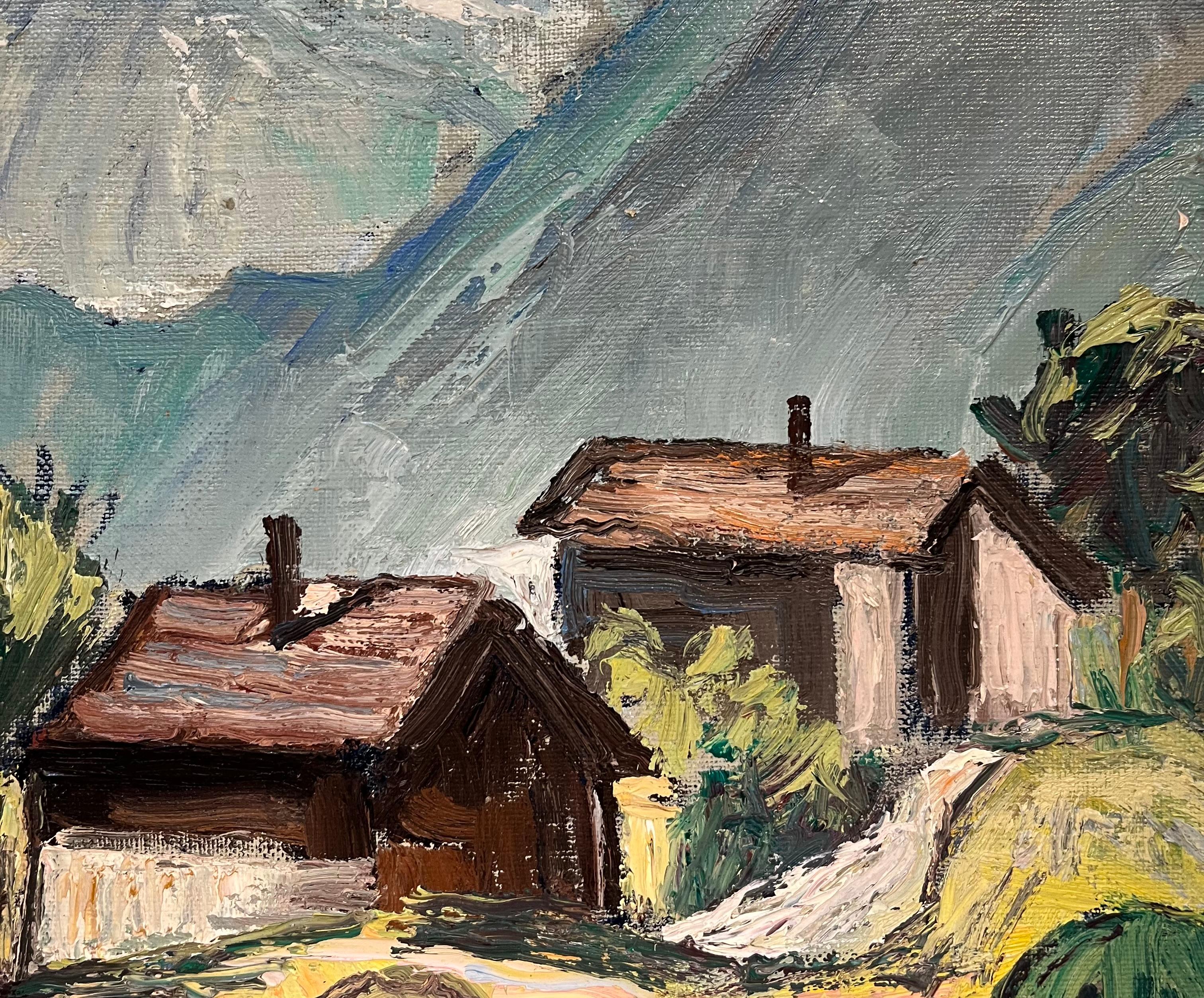 Campos de heno en Adelboden, Berna de Ernest Voegeli - Óleo sobre lienzo 46x61 cm en venta 6