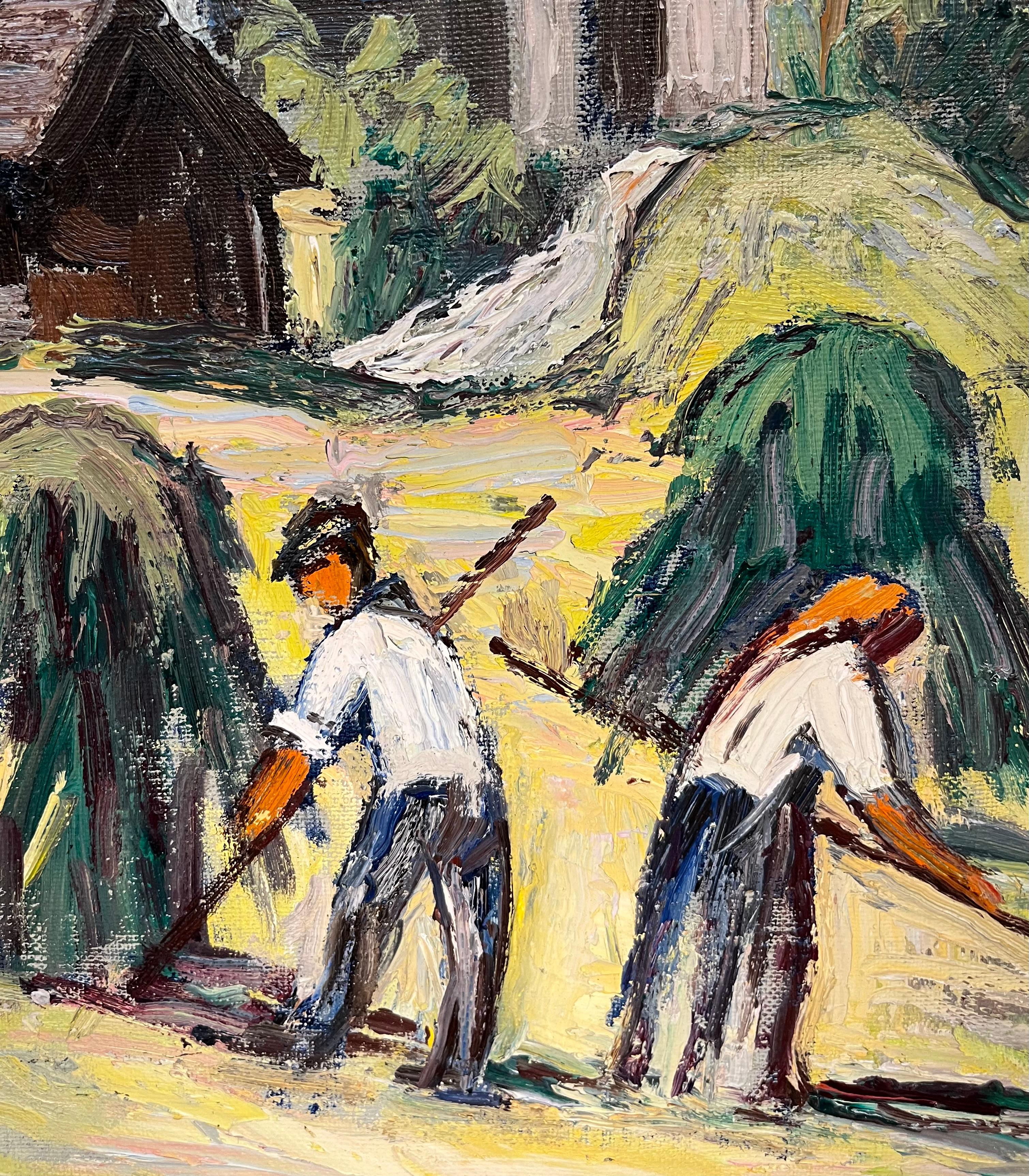 Campos de heno en Adelboden, Berna de Ernest Voegeli - Óleo sobre lienzo 46x61 cm en venta 7