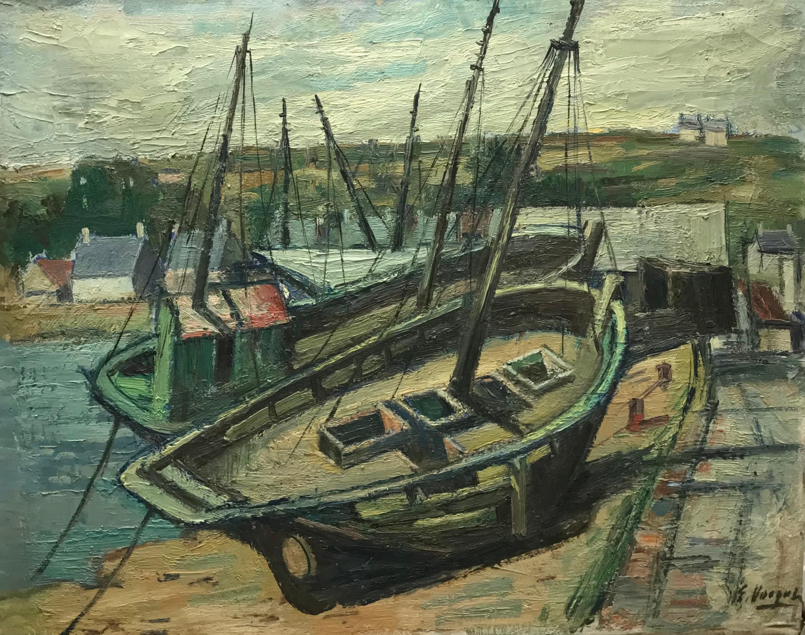 Small harbor by Ernest Voegeli - Oil on canvas 51x62 cm