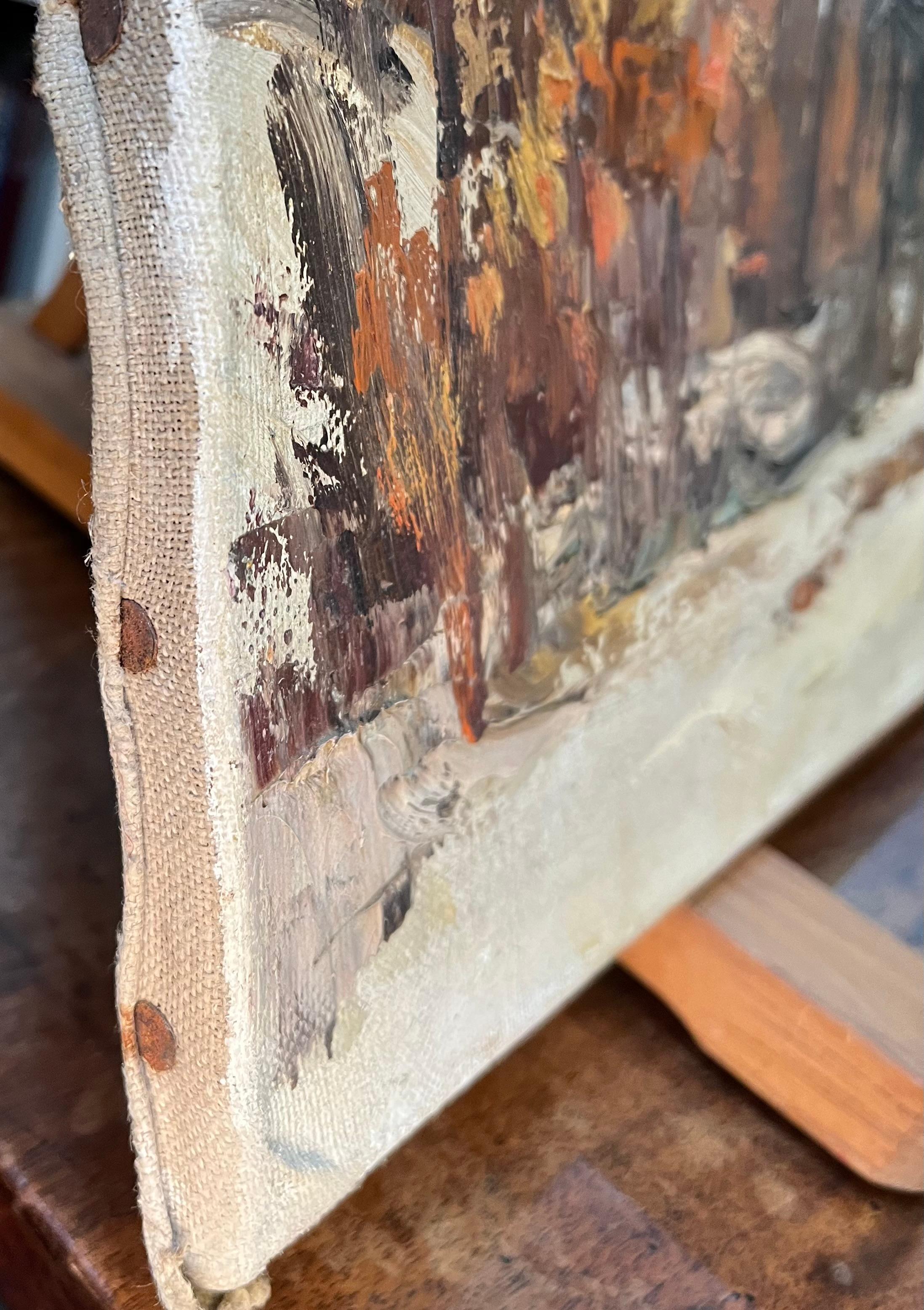 Schneegedecktes Unterholz von Ernest Voegeli - Öl auf Leinwand 46x55 cm im Angebot 9