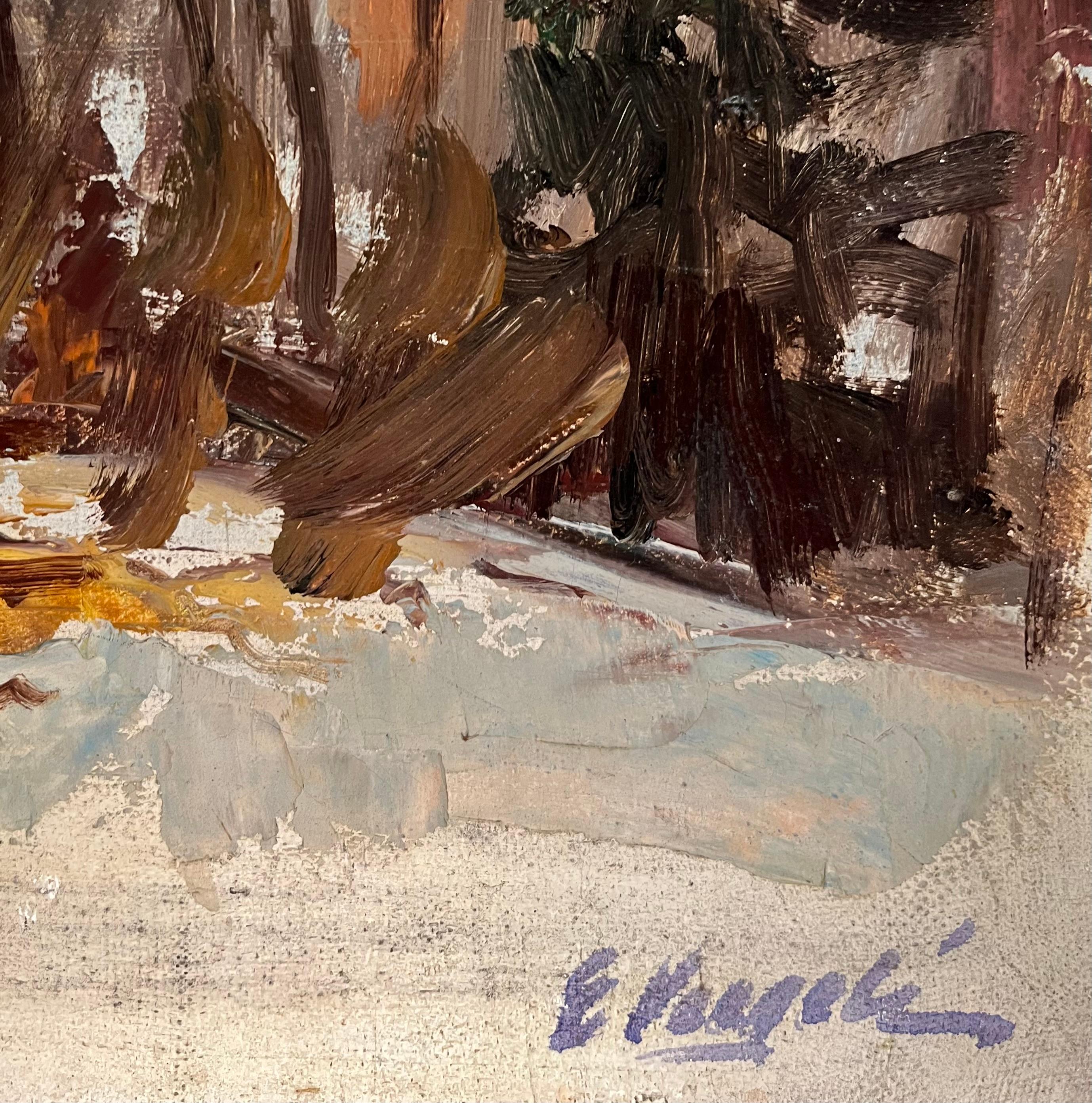 Schneegedecktes Unterholz von Ernest Voegeli - Öl auf Leinwand 46x55 cm im Angebot 1