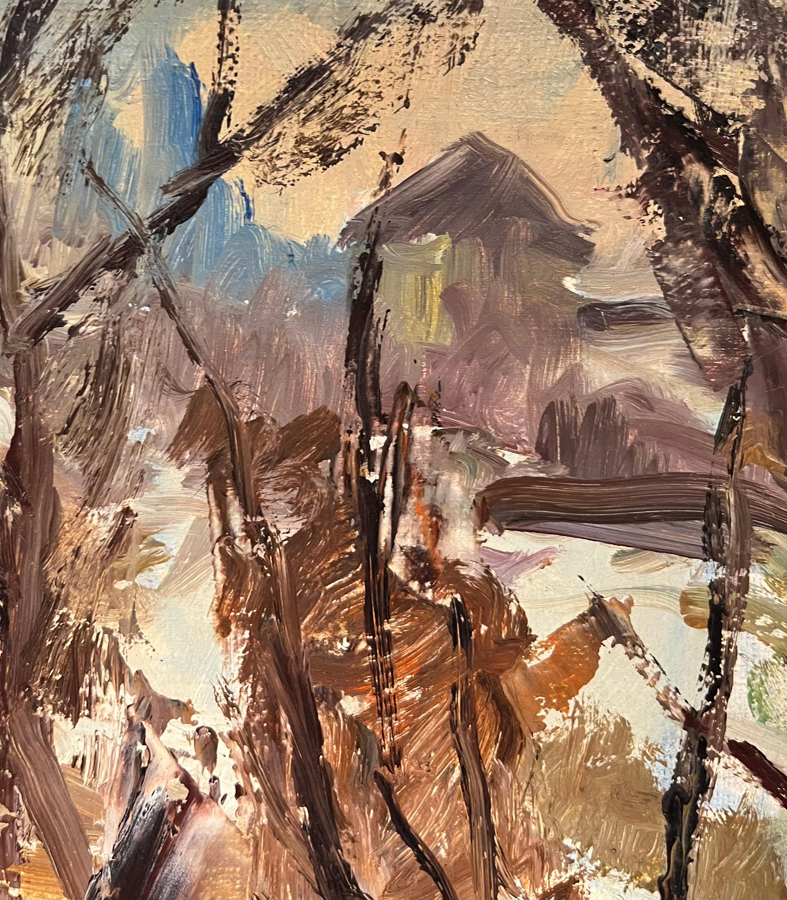 Schneegedecktes Unterholz von Ernest Voegeli - Öl auf Leinwand 46x55 cm im Angebot 3