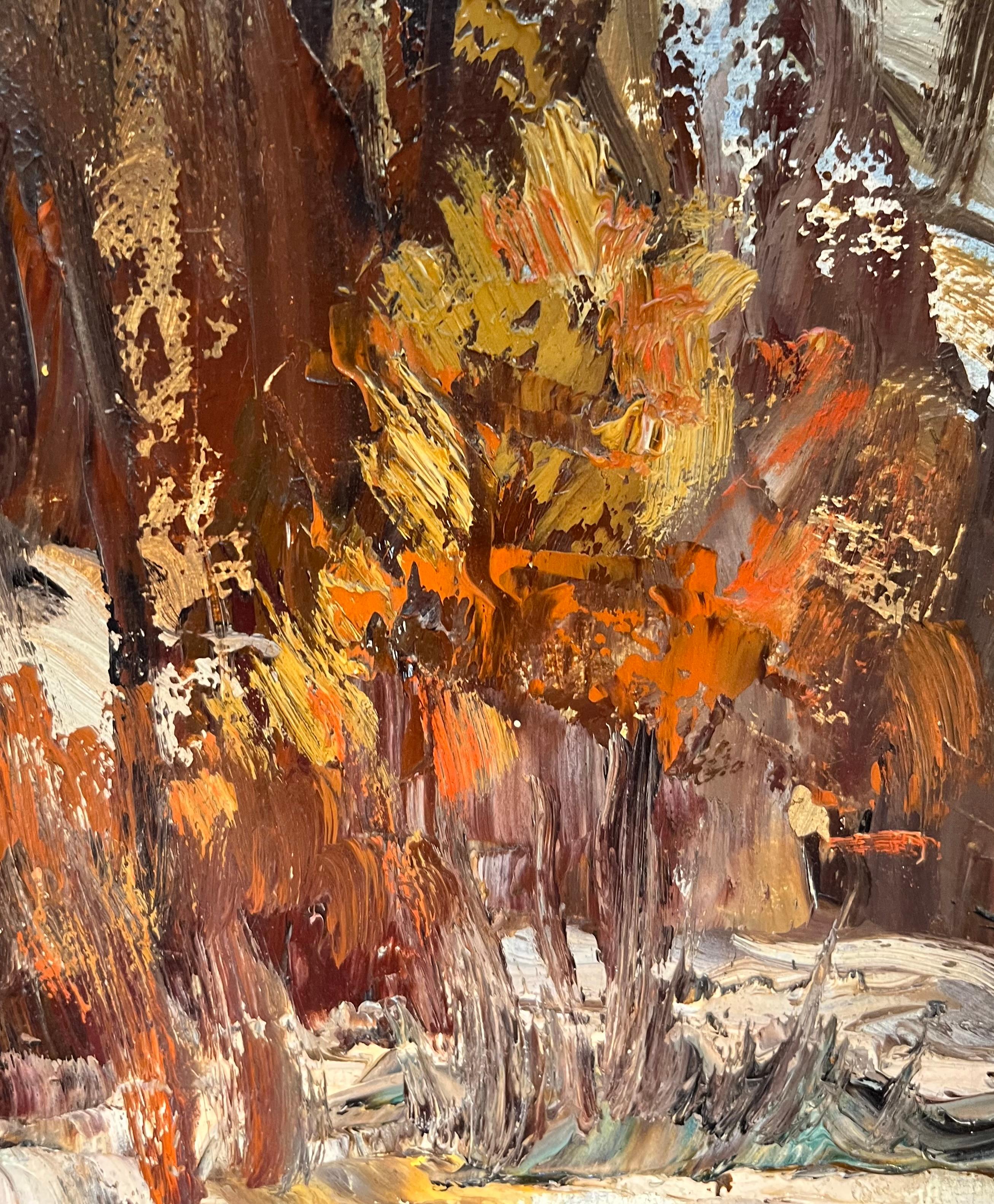 Schneegedecktes Unterholz von Ernest Voegeli - Öl auf Leinwand 46x55 cm im Angebot 4