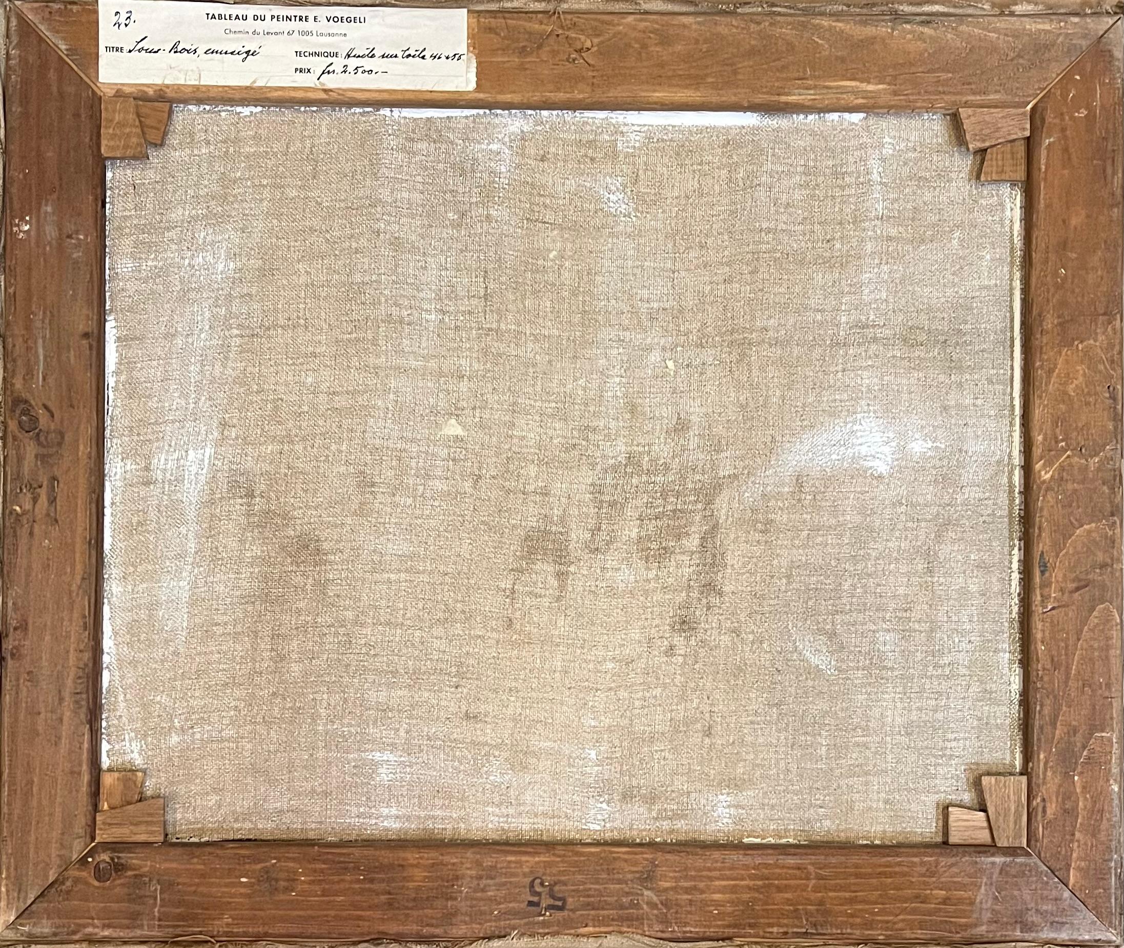 Schneegedecktes Unterholz von Ernest Voegeli - Öl auf Leinwand 46x55 cm im Angebot 8