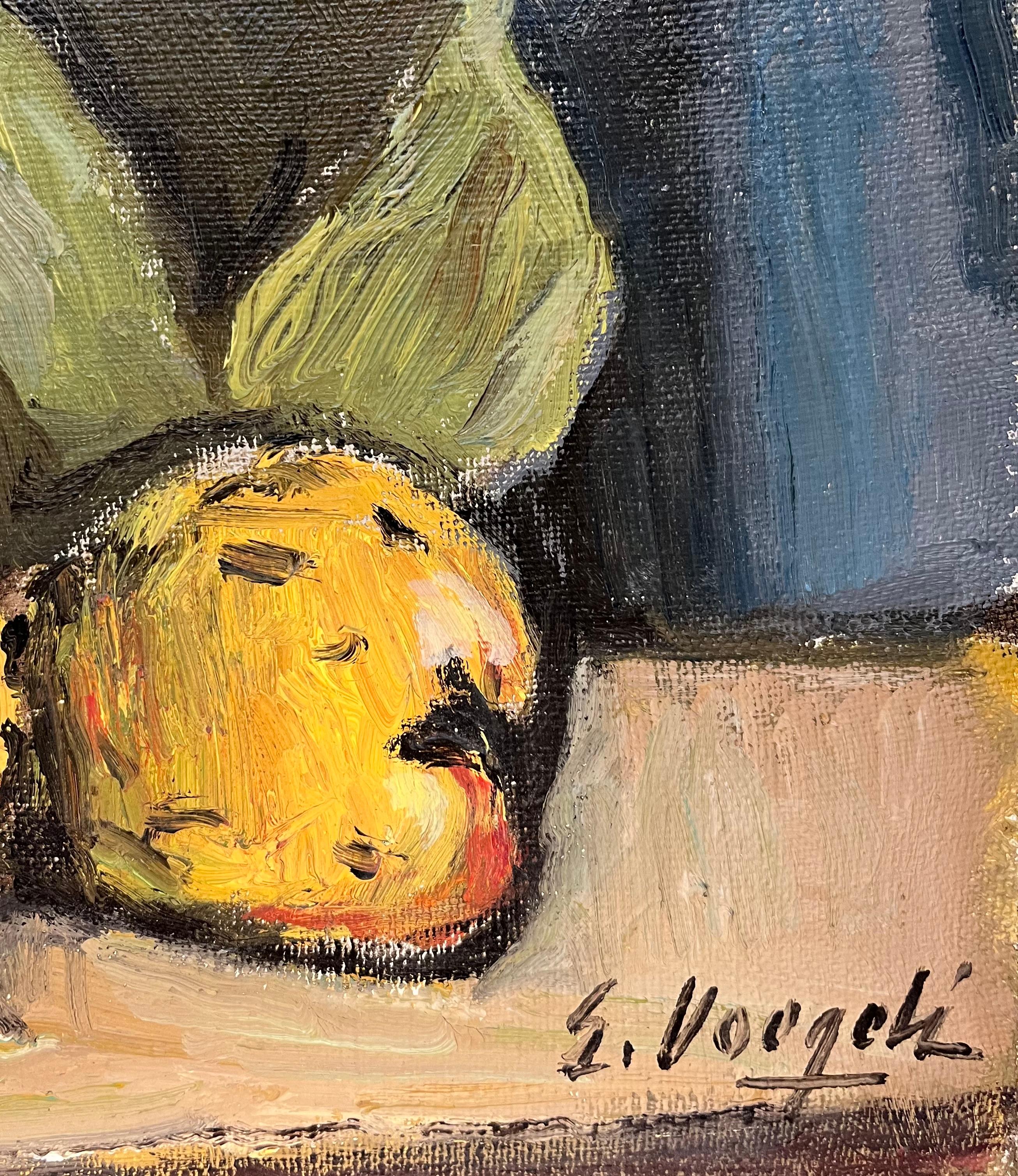 Bodegón con membrillos de Ernest Voegeli - Óleo sobre lienzo 46x61 cm en venta 1