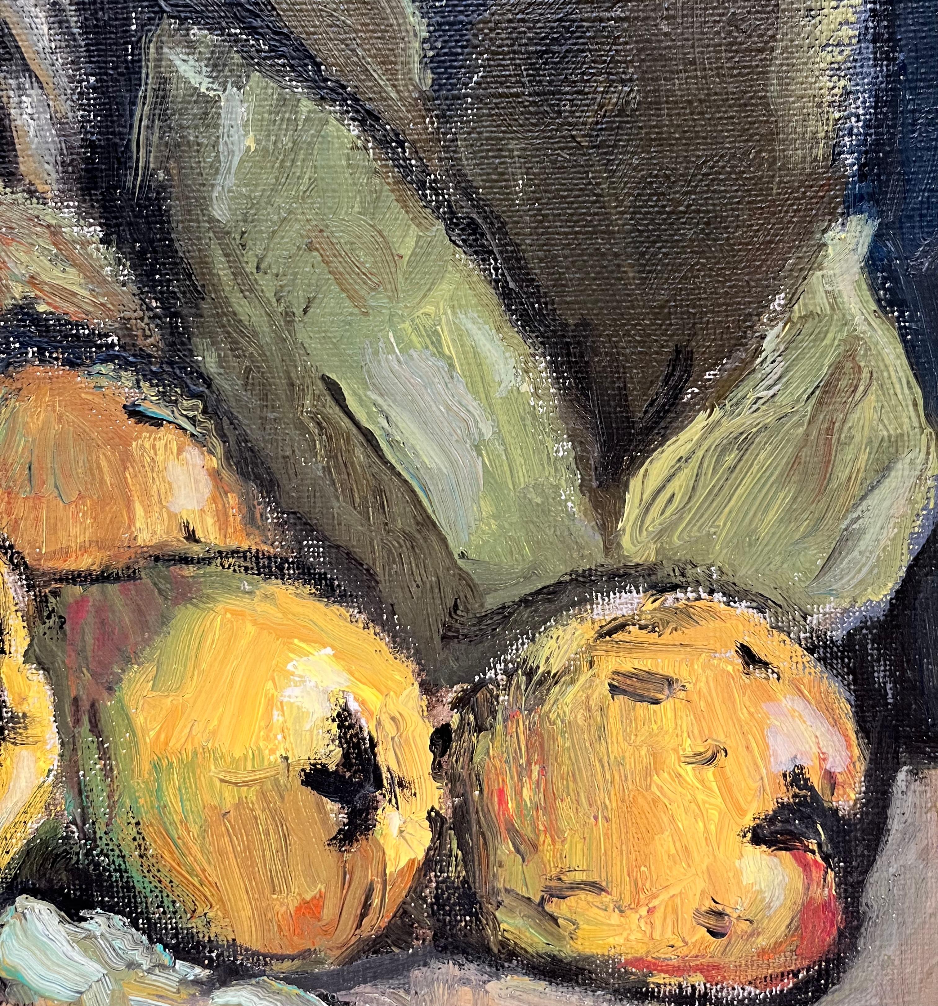 Bodegón con membrillos de Ernest Voegeli - Óleo sobre lienzo 46x61 cm en venta 5