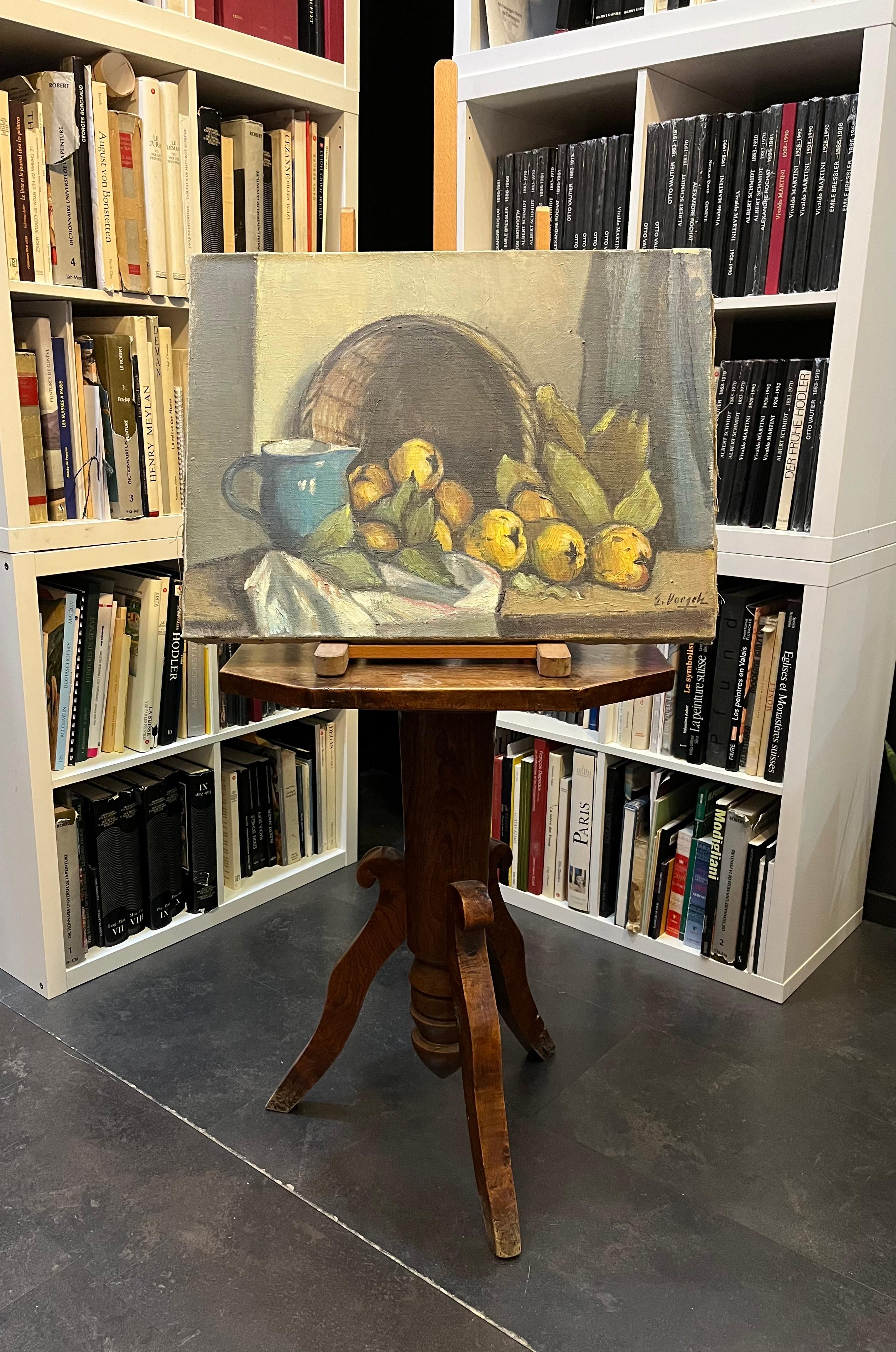 Bodegón con membrillos de Ernest Voegeli - Óleo sobre lienzo 46x61 cm en venta 6