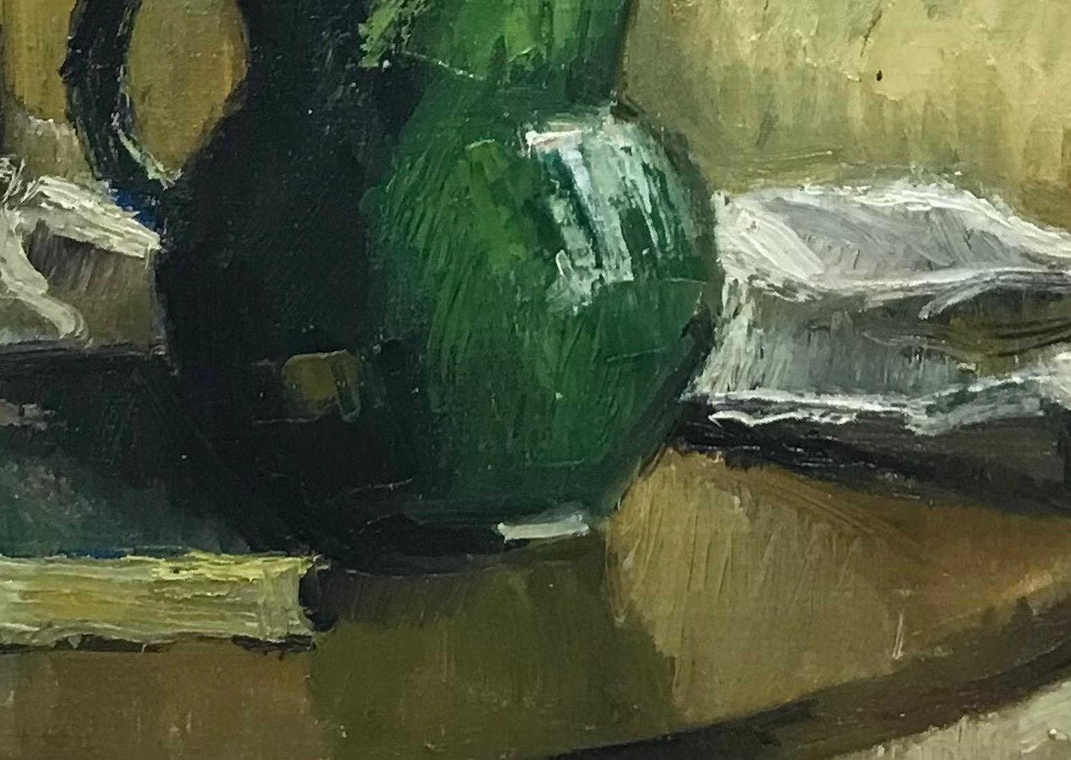 Vase and green book by Ernest Voegeli - Oil on canvas 50x61 cm For Sale 1