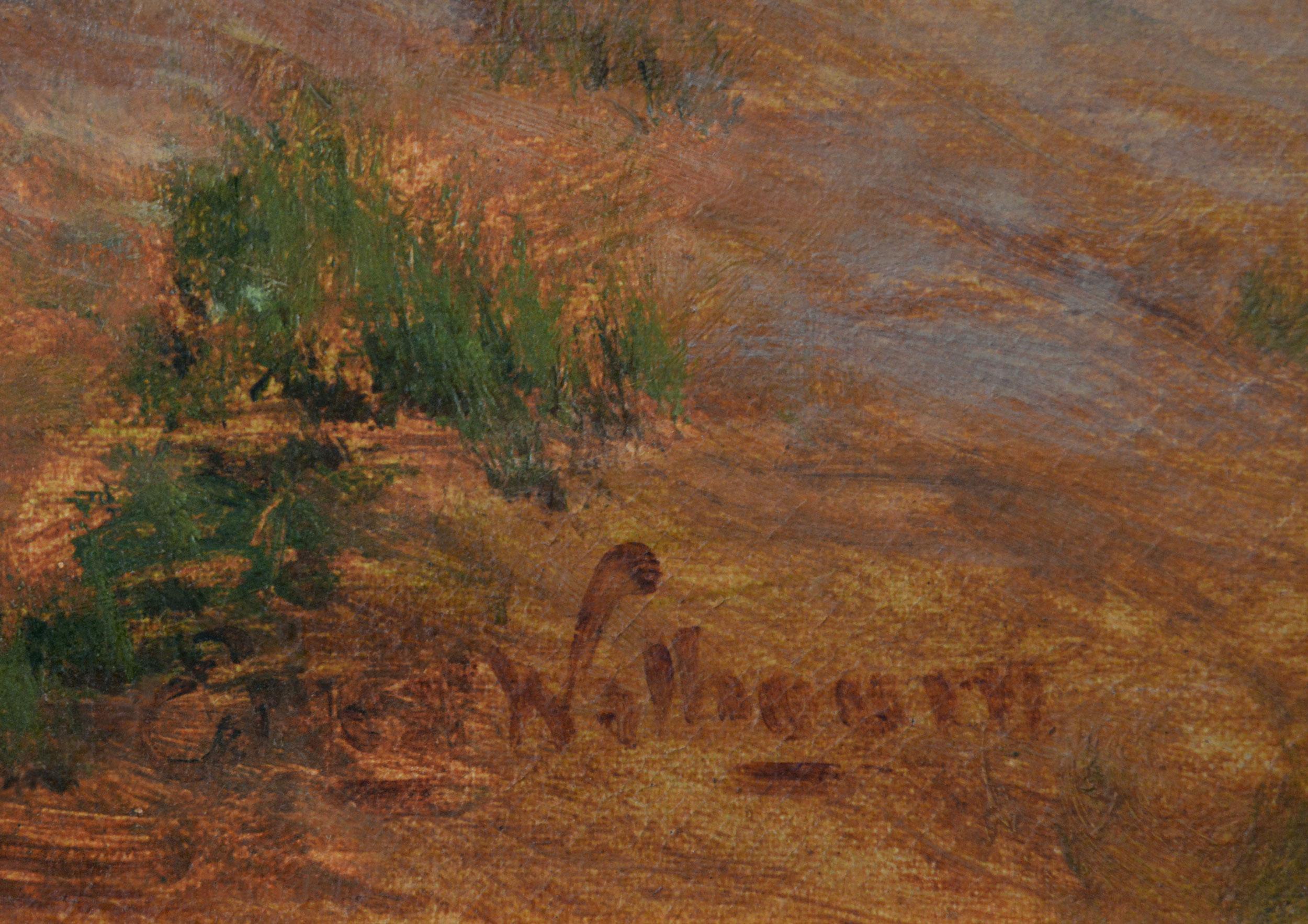 19th Century genre oil painting of a woman & geese at a pond For Sale 3