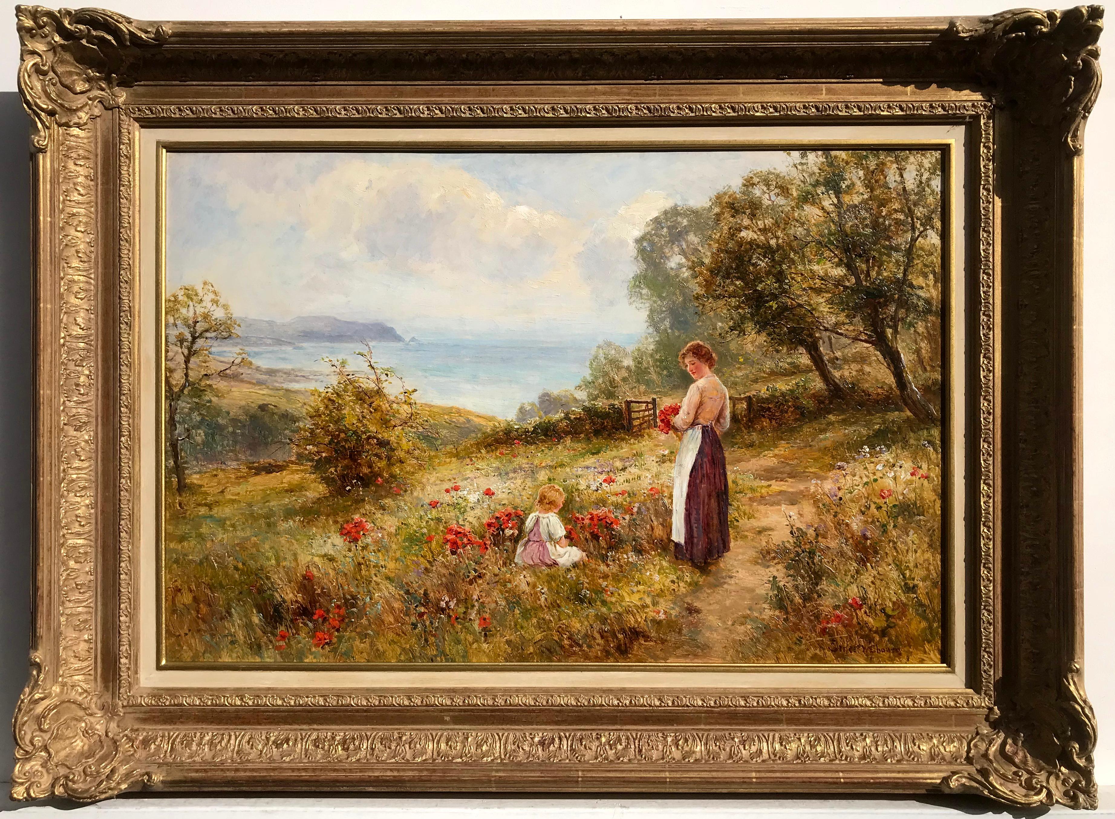 Ernest Walbourn Landscape Painting - Picking Poppies, Oil on Canvas Painting