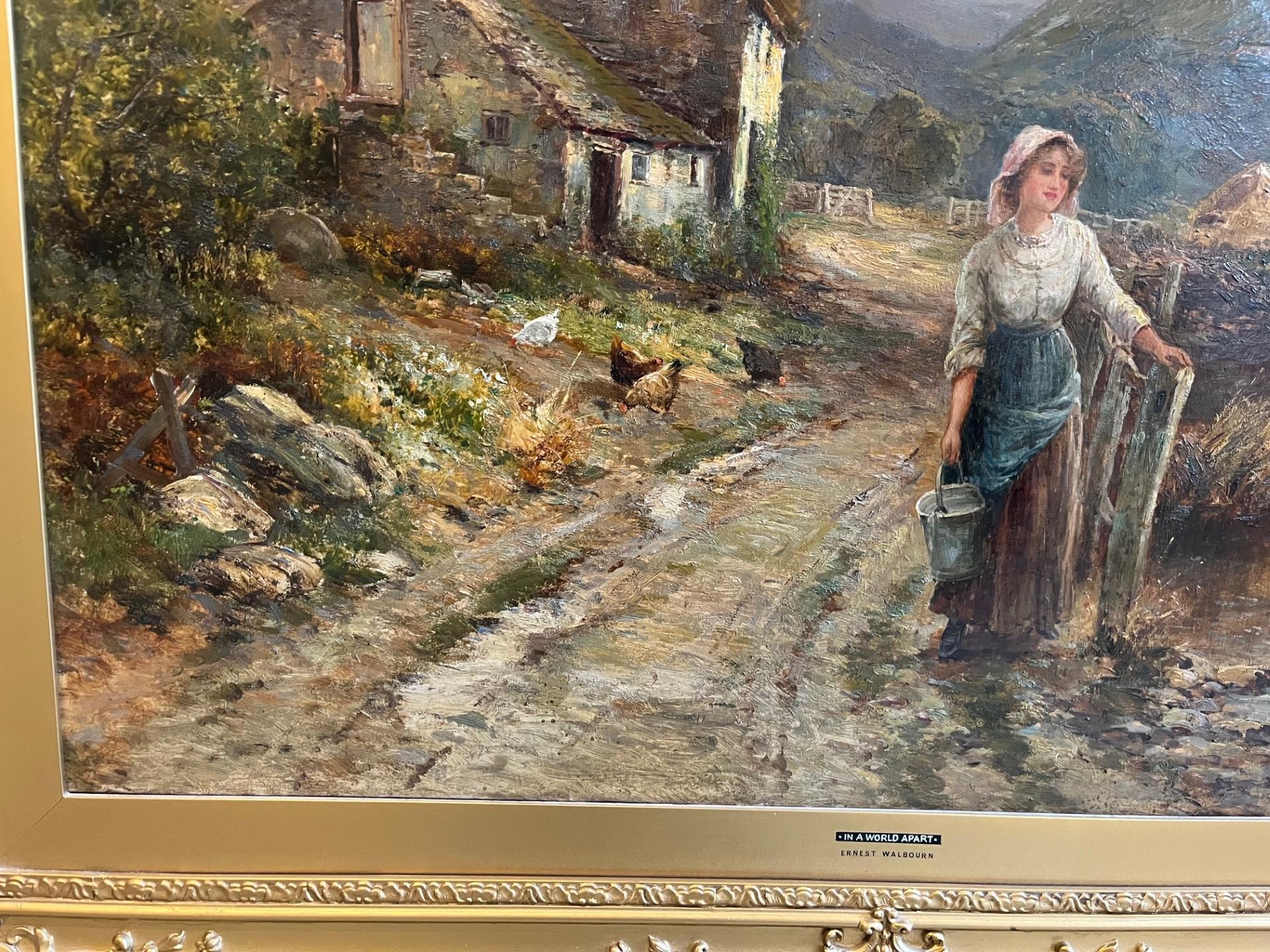 Victorian Landscape Oil Painting Village Scene with Girl Feeding Ducks Framed 3