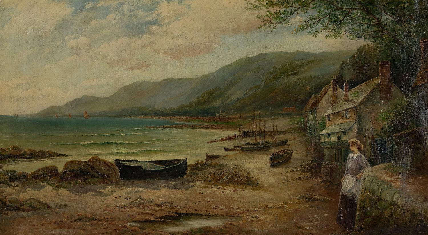 Ernest Walbourn Figurative Painting - Waiting for the Boats by ERNEST WALBOURN, RBA - 19th century landscape painting
