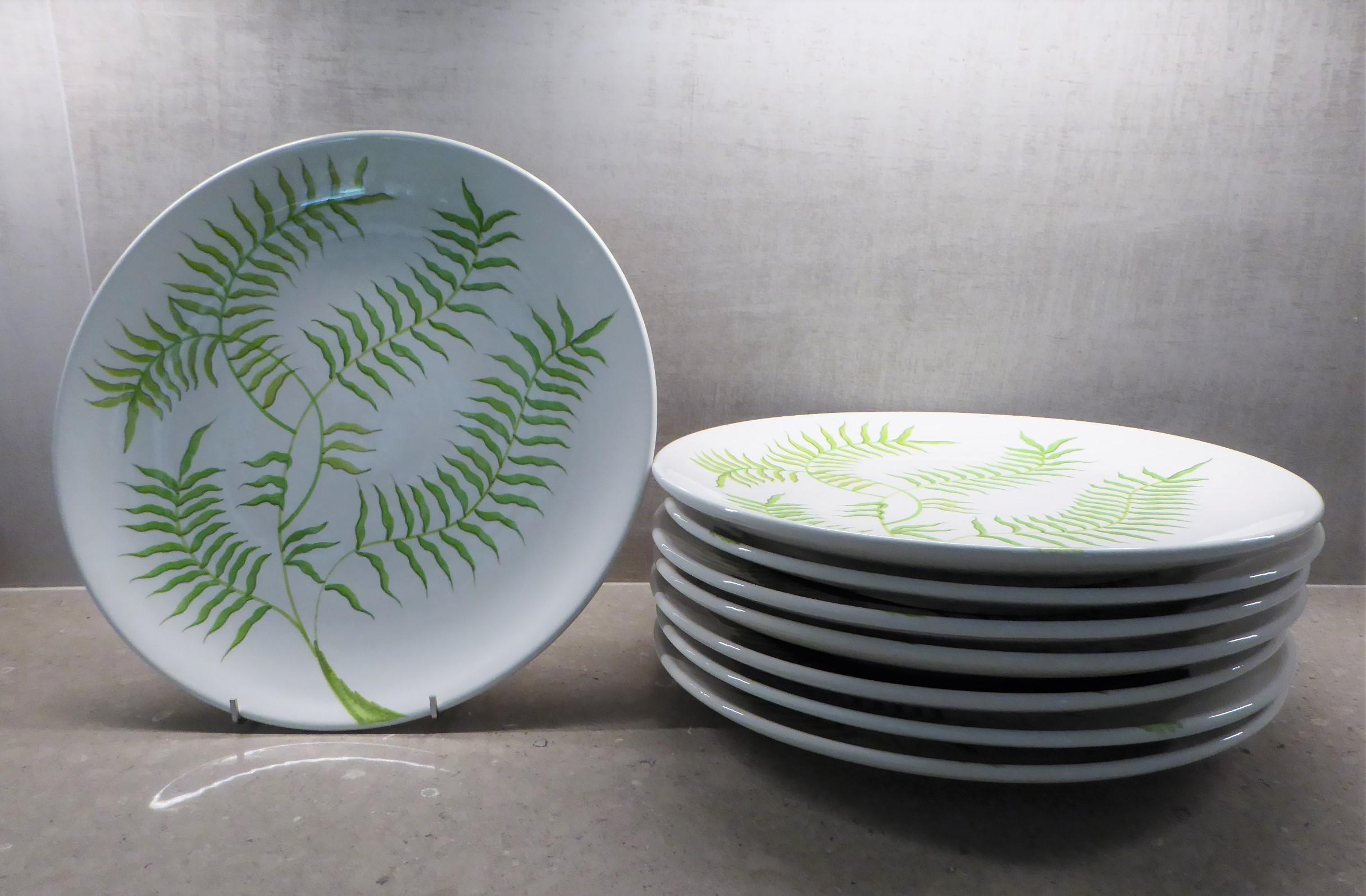 Ernestine Ceramiche 8 Dinner / Serving Plates Fern Pattern Salerno, Italy, 1960s 3