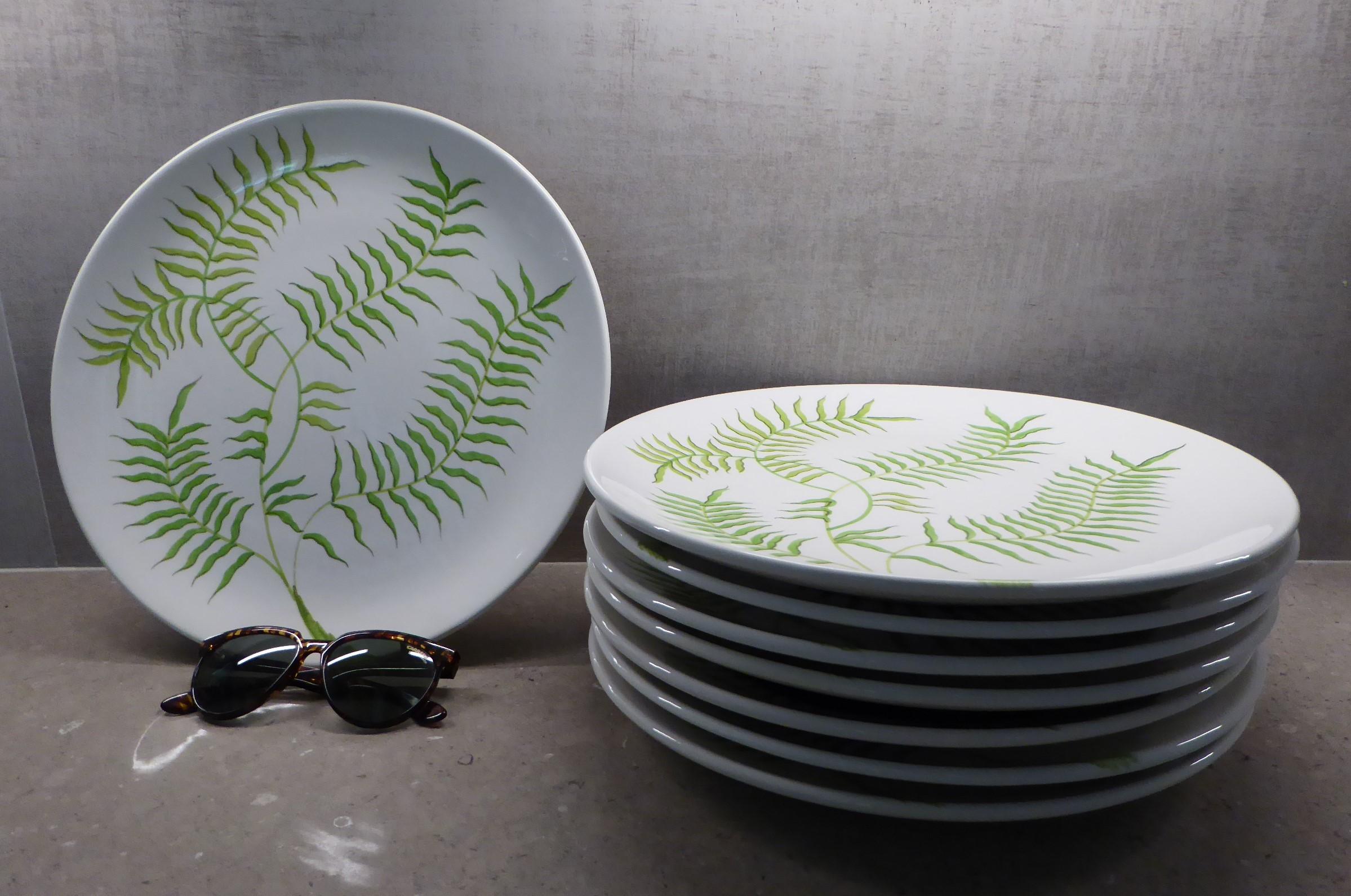Ernestine Ceramiche 8 Dinner / Serving Plates Fern Pattern Salerno, Italy, 1960s 6