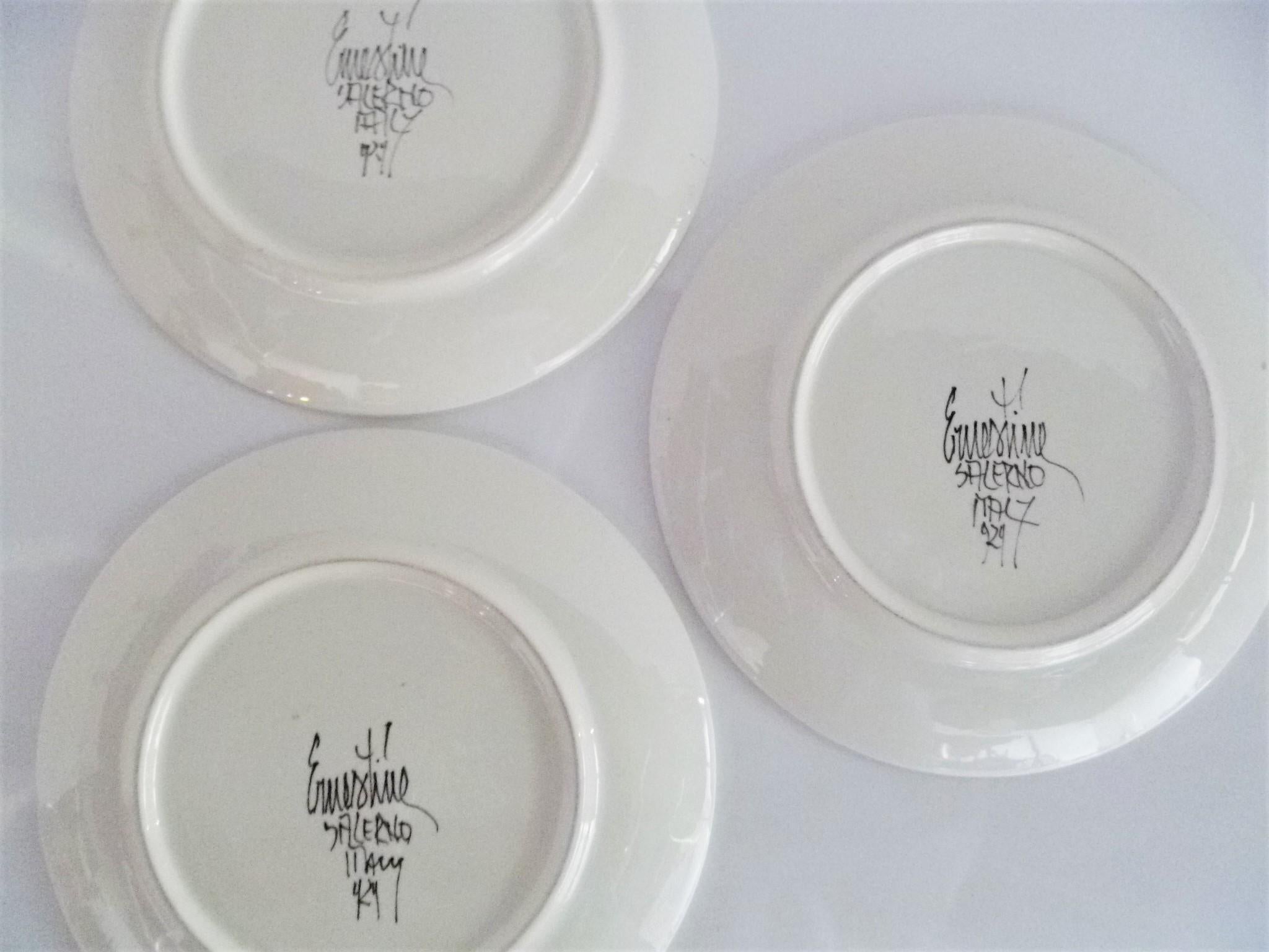 Ernestine Ceramiche 8 Dinner / Serving Plates Fern Pattern Salerno, Italy, 1960s In Good Condition In Miami, FL