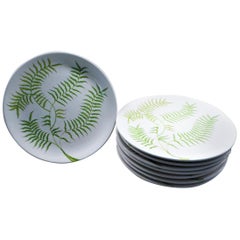 Ernestine Ceramiche 8 Dinner / Serving Plates Fern Pattern Salerno, Italy, 1960s