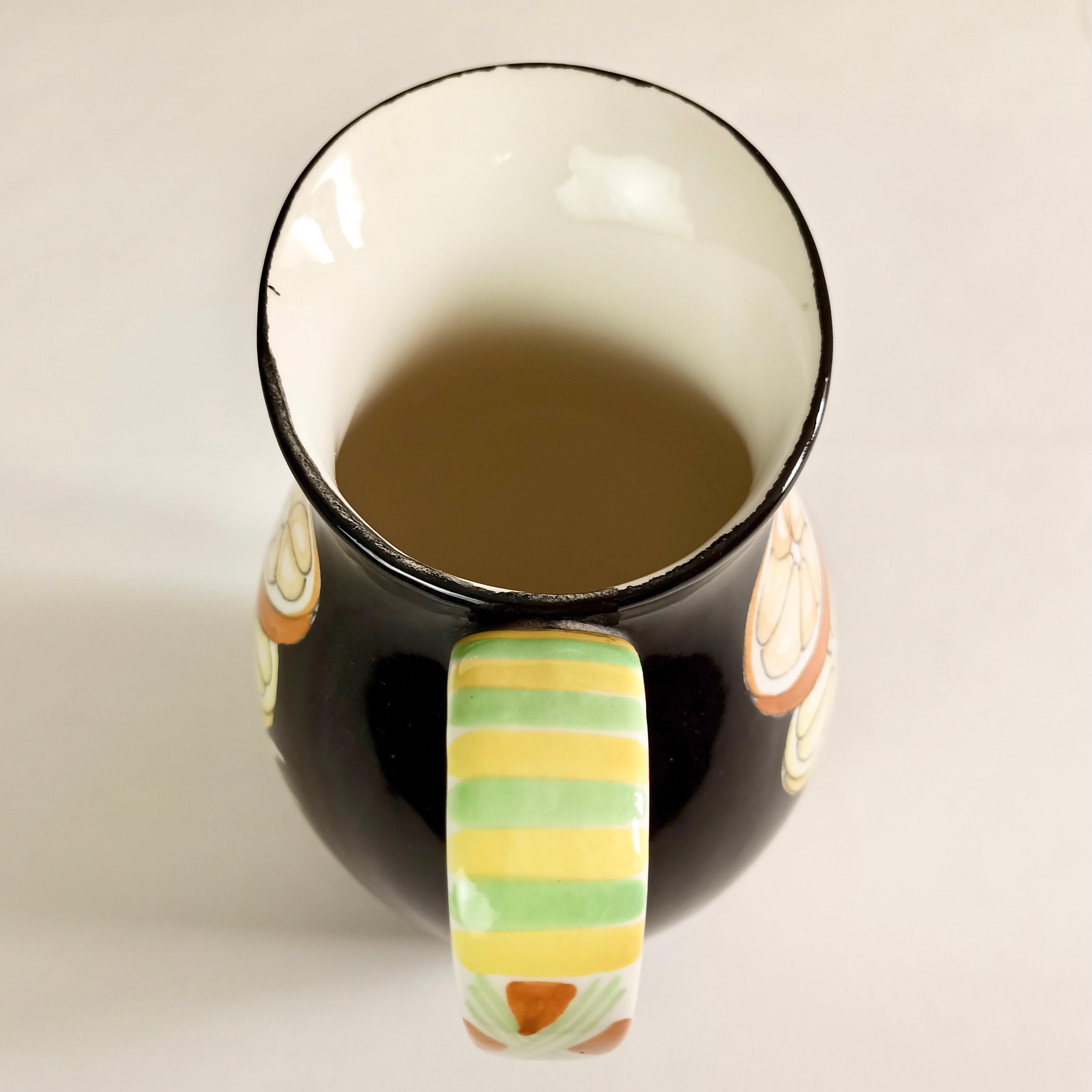 Ernestine Ceramics attributable 50s rare hand-painted majolica jug with citrus. For Sale 2
