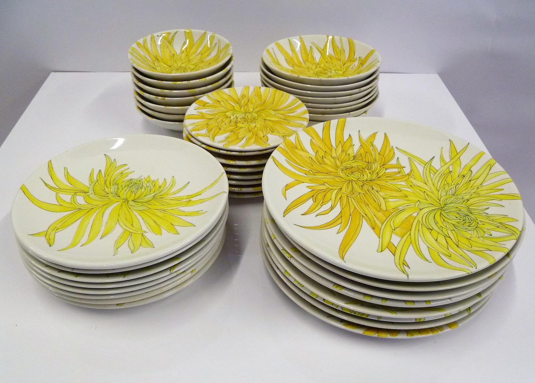 Ernestine Ceramics, Salerno, Italy Chrysanthemum Luncheon Plates Set 8, 1950s 3