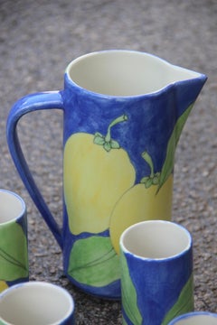 Ernestine Italian Design 1950 Ceramic Water Service in Yellow Blue Color Lemons
