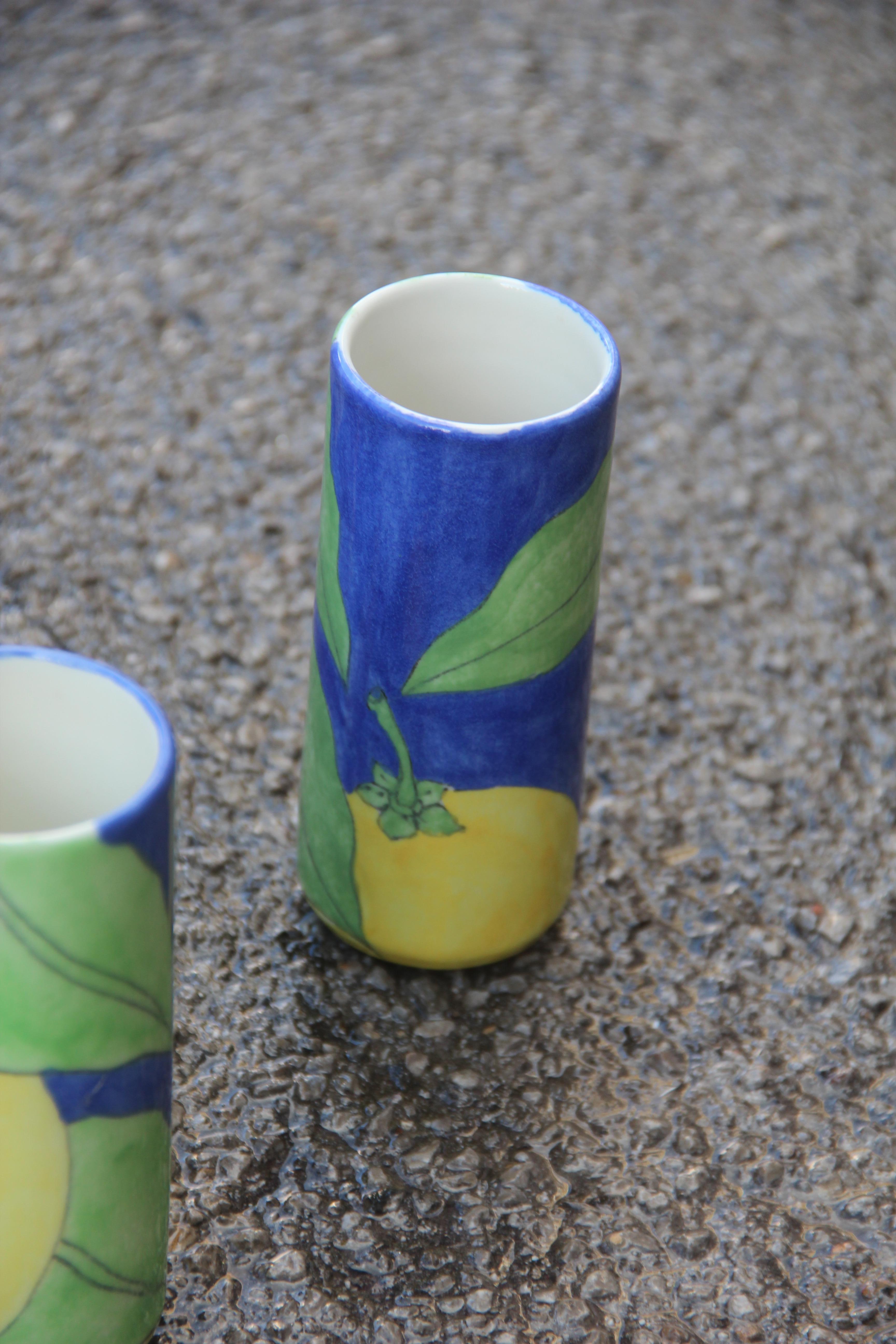 Ernestine Italian Design 1950 Ceramic Water Service in Yellow Blue Color Lemons In Good Condition For Sale In Palermo, Sicily