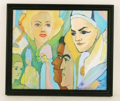 Faces of the World, Figurative Acrylic Painting, 1970, Framed, Signed