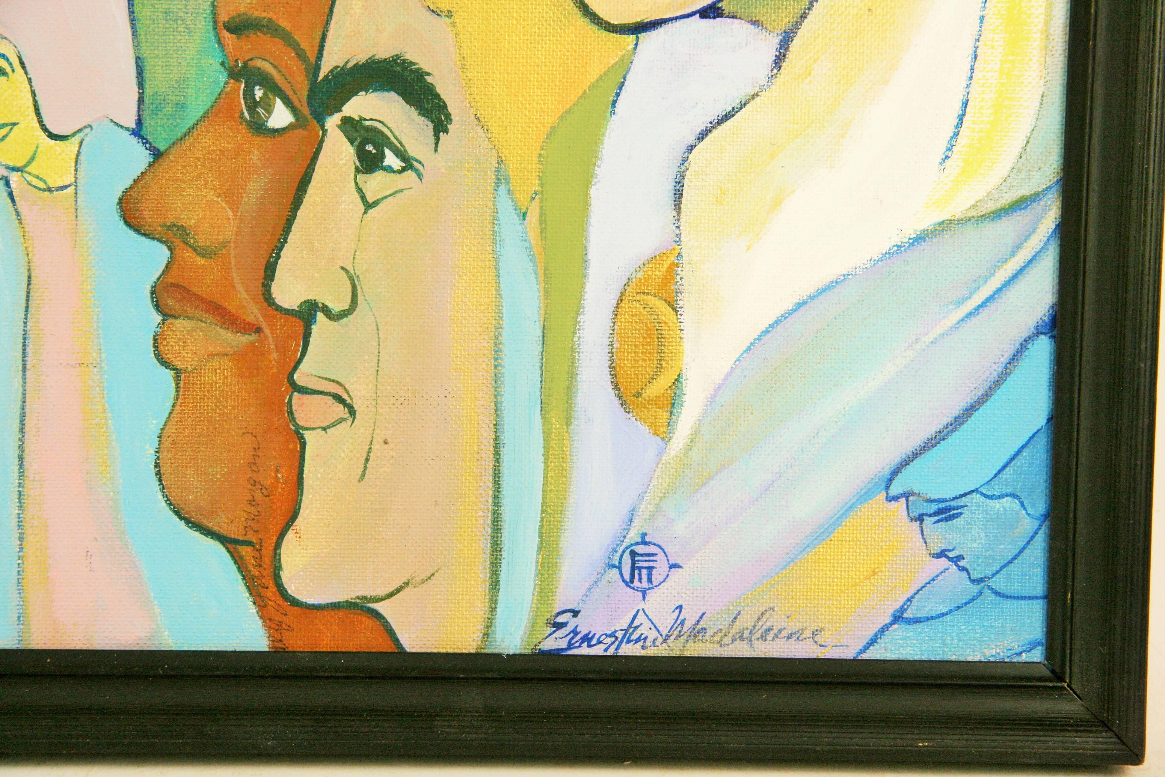 Pintura Figurativa Femenina Moderna Acrílico Rostros de Mujer 1970 - Painting de Ernestine Madaleine