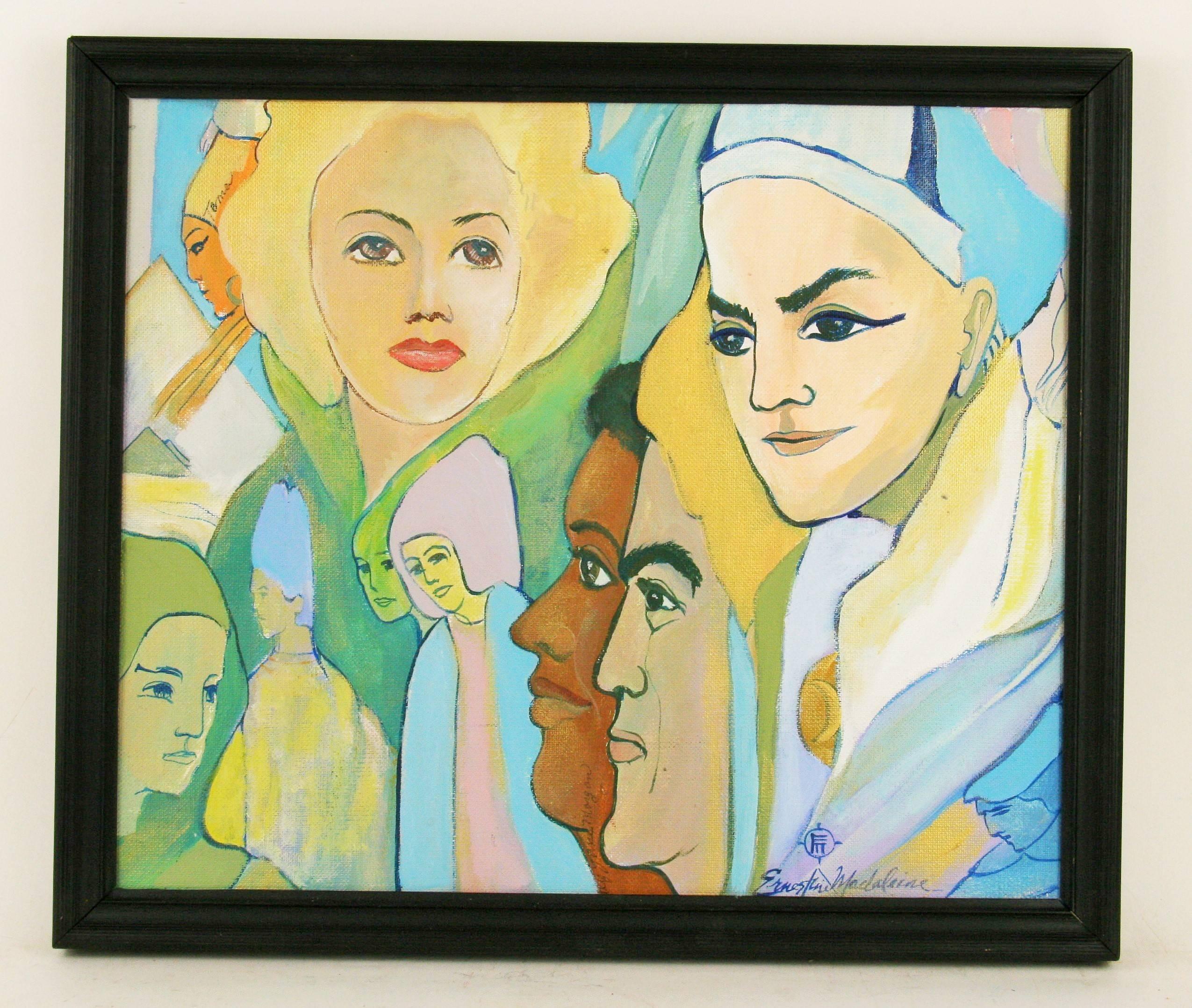 Abstract Painting de Ernestine Madaleine - Pintura Figurativa Femenina Moderna Acrílico Rostros de Mujer 1970