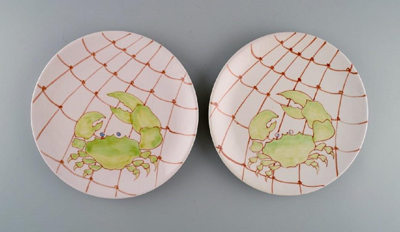 Mid-Century Modern Ernestine, Salerno. Six Plates in Glazed Faience with Hand-Painted Decoration