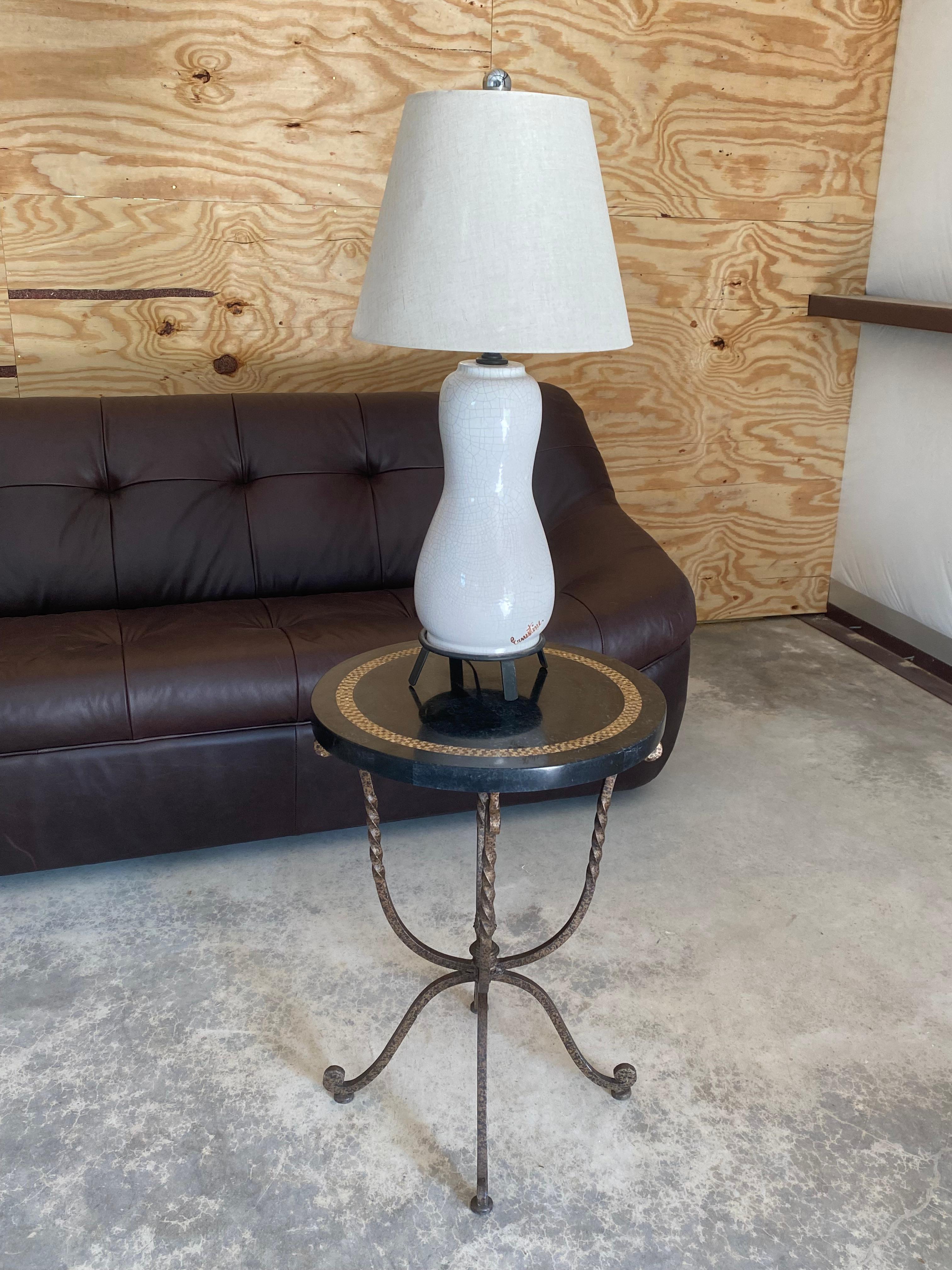 Céramique Ernestine Signed Lamp on Iron Base en vente
