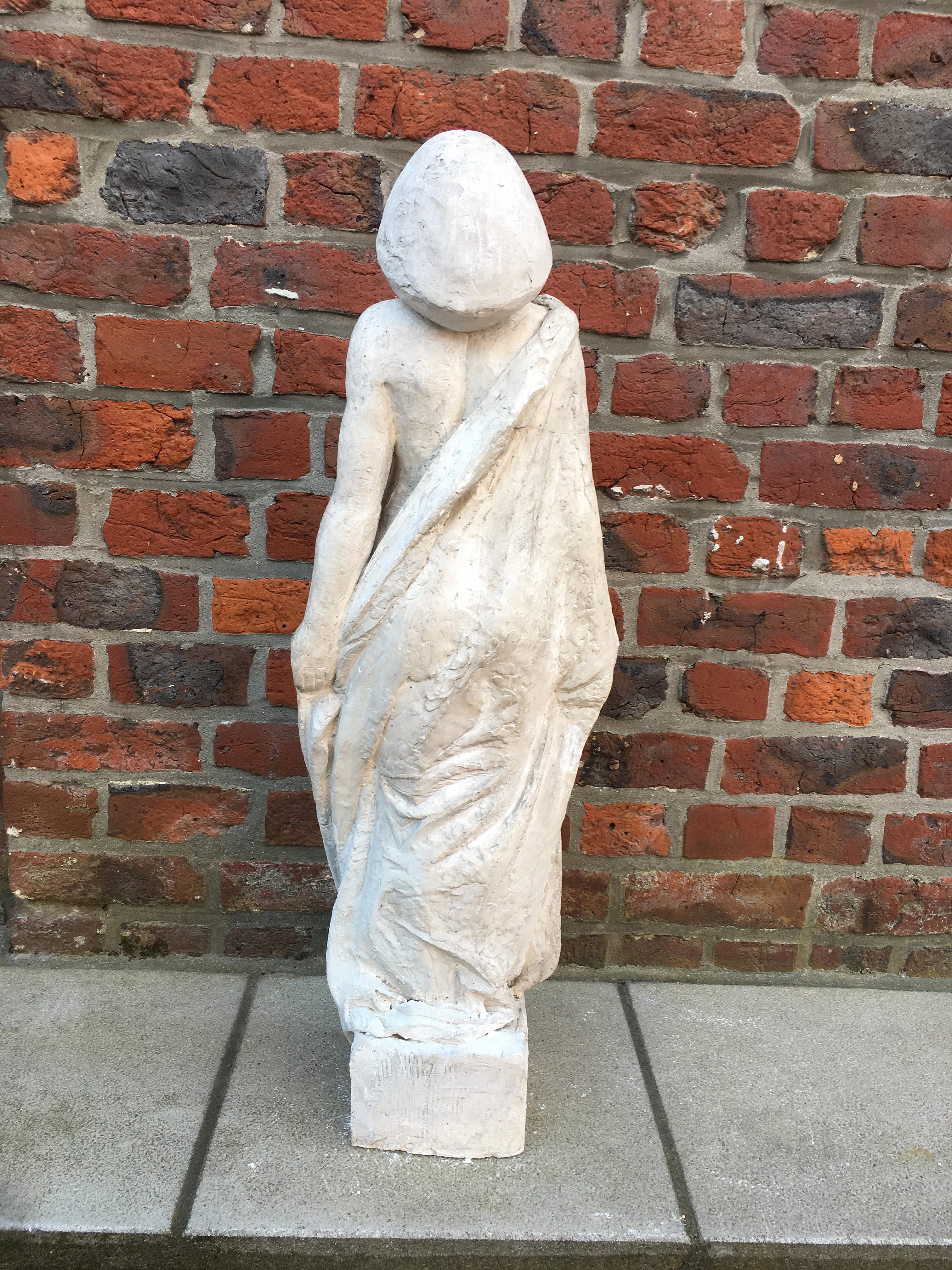 French Ernestine Sirine-Real, Large Art Deco Statue in Plaster, circa 1925 For Sale