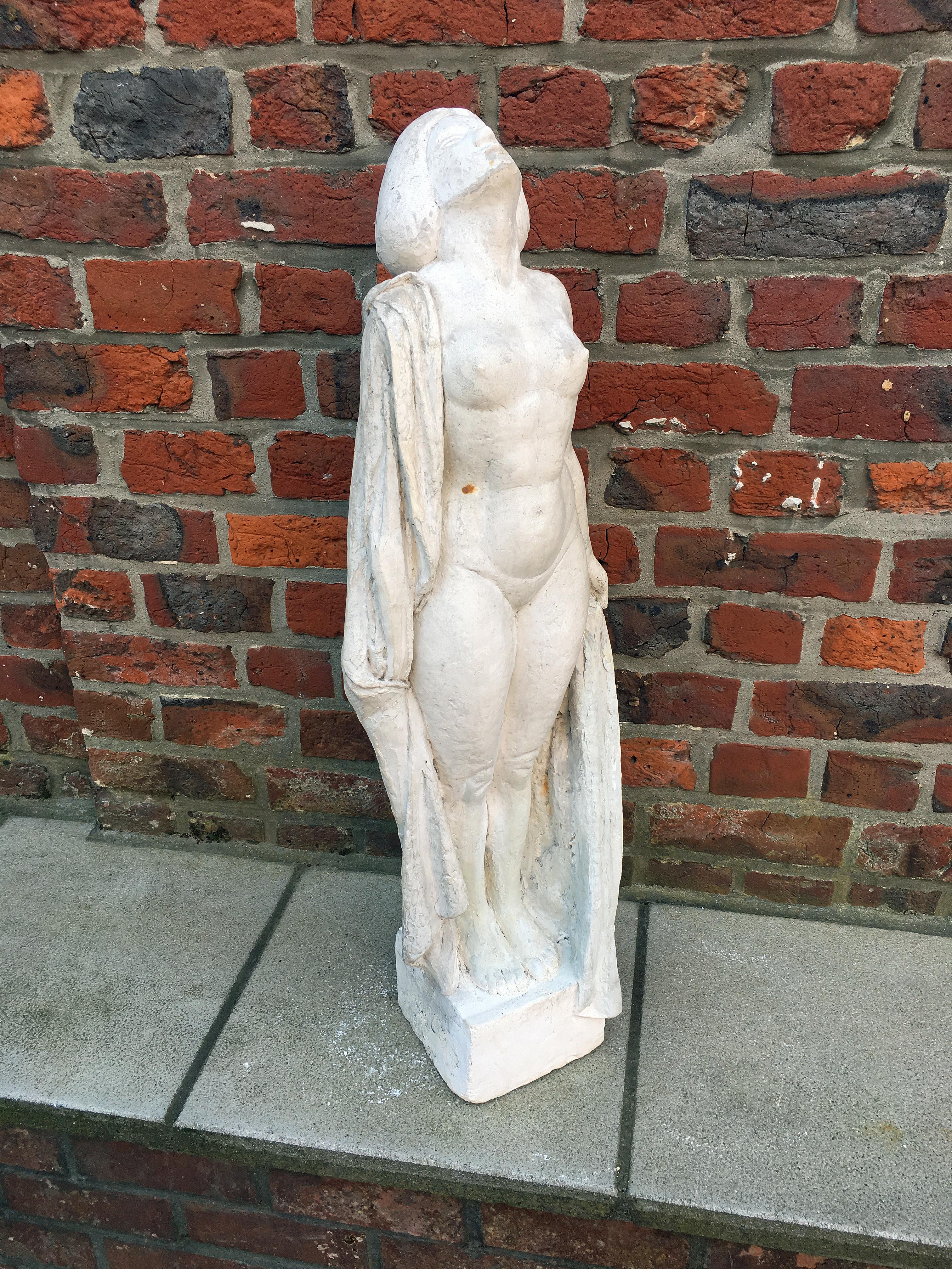 Early 20th Century Ernestine Sirine-Real, Large Art Deco Statue in Plaster, circa 1925 For Sale