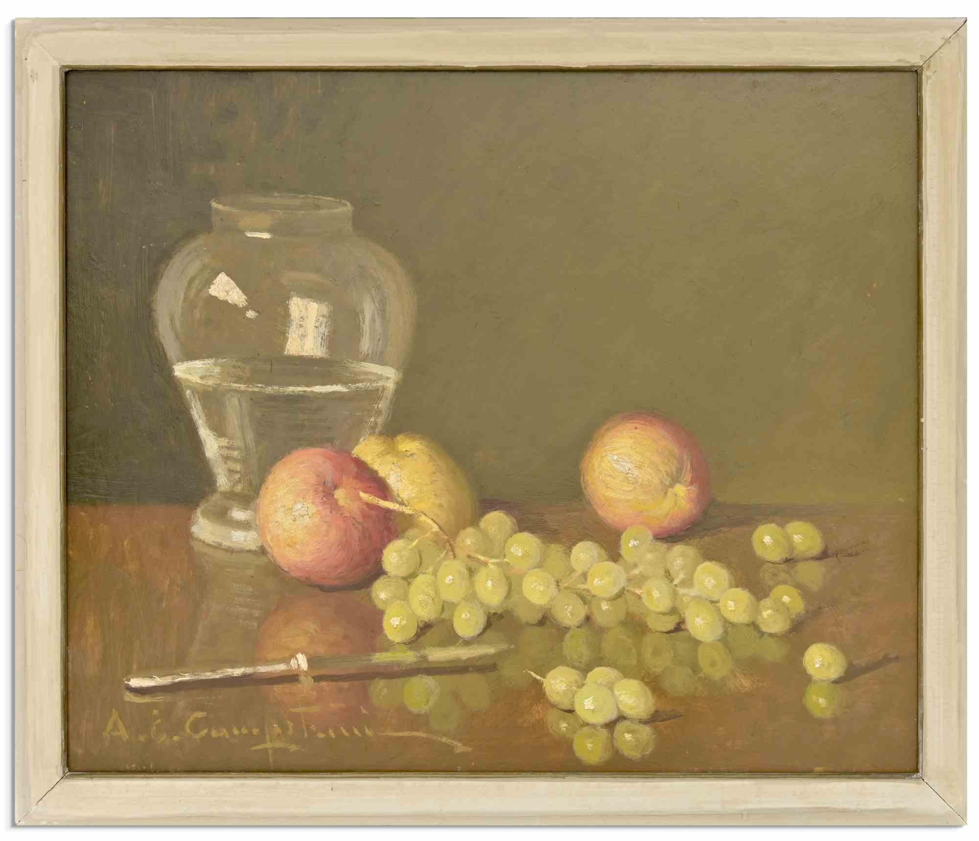 Still Life is an artwork realized by Ernesto Alcide Campestrini (1897-1983). 

Oil on Table.

cm 50x60; 55 x 66 cm with frame. 

Hand signed in the lower left margin.

Good condition.

Alcide Ernesto Campestrini was born in Milan, where the family