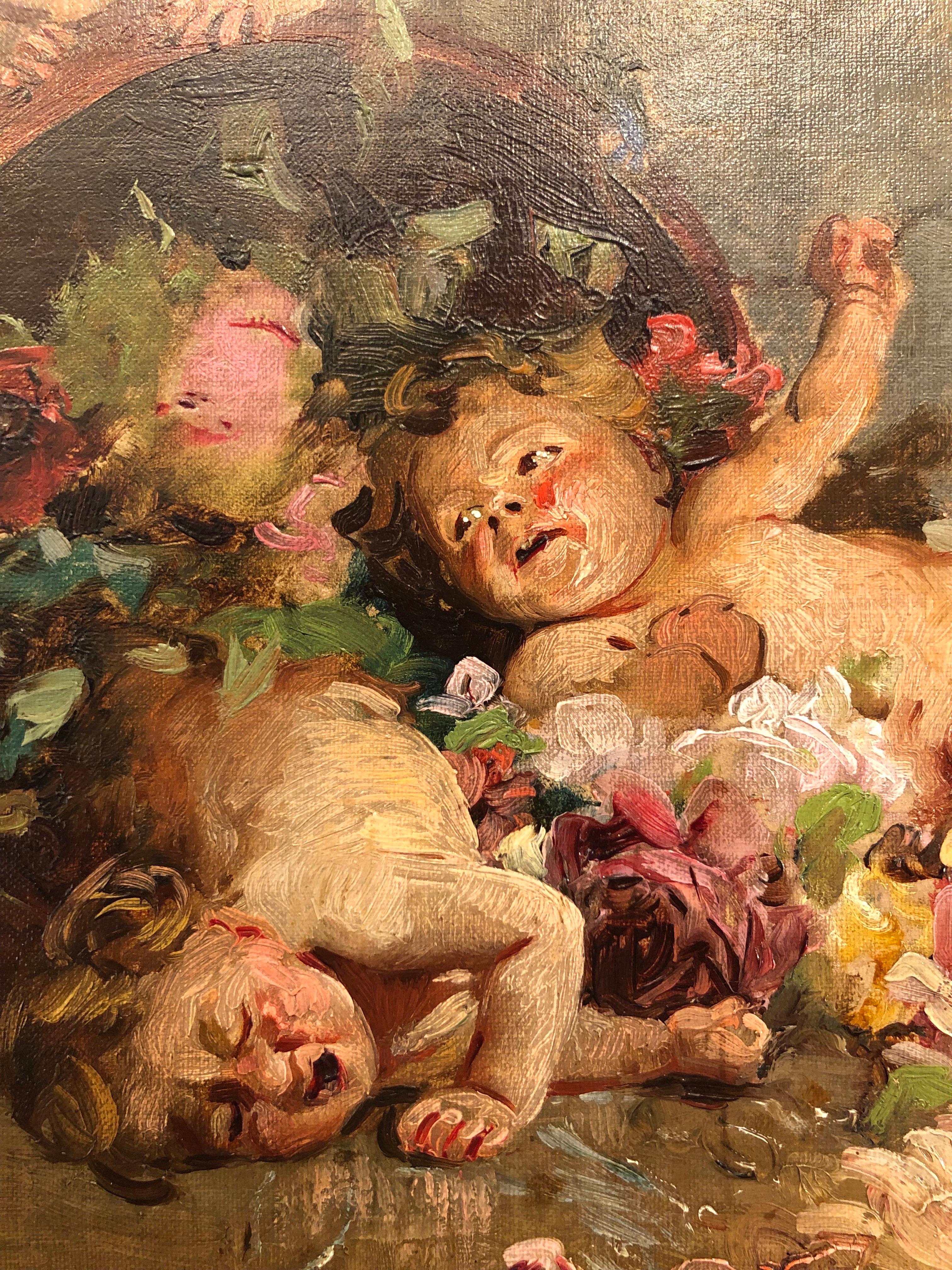 Ernesto Fontana 1893 Painting With Cupids Between the Two Litigants The Third Gode For Sale 6