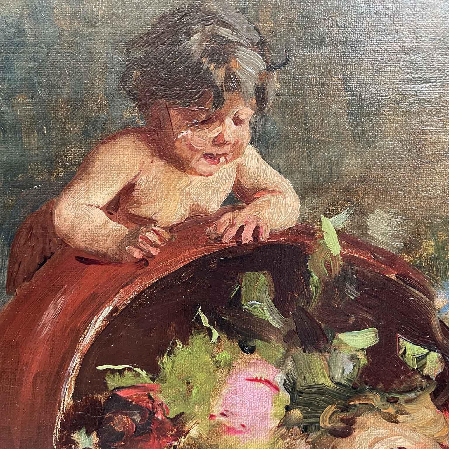 Ernesto Fontana 1893 Painting With Cupids Between the Two Litigants The Third Gode For Sale 1