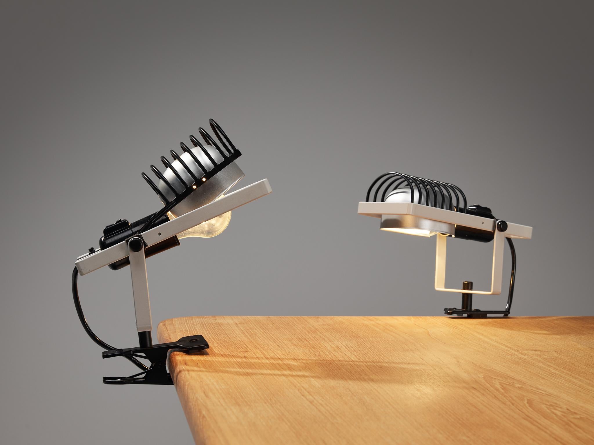 Ernesto Gismondi for Artemide, multi-way clamp lamp, model 'Sintesi Faretto Morsetto', second edition, coated iron, coated steel, aluminum, rubber, plastic, Italy, 1976

The founder of Artemide, Ernesto Gismondi (1931-2020), designed the lighting