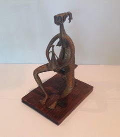 Ernesto Gouza Abstract Nude Seated Female Bronze Sculpture Holding Vase