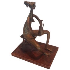 Ernesto Gouza Abstract Nude Seated Female Bronze Sculpture Holding Vase 