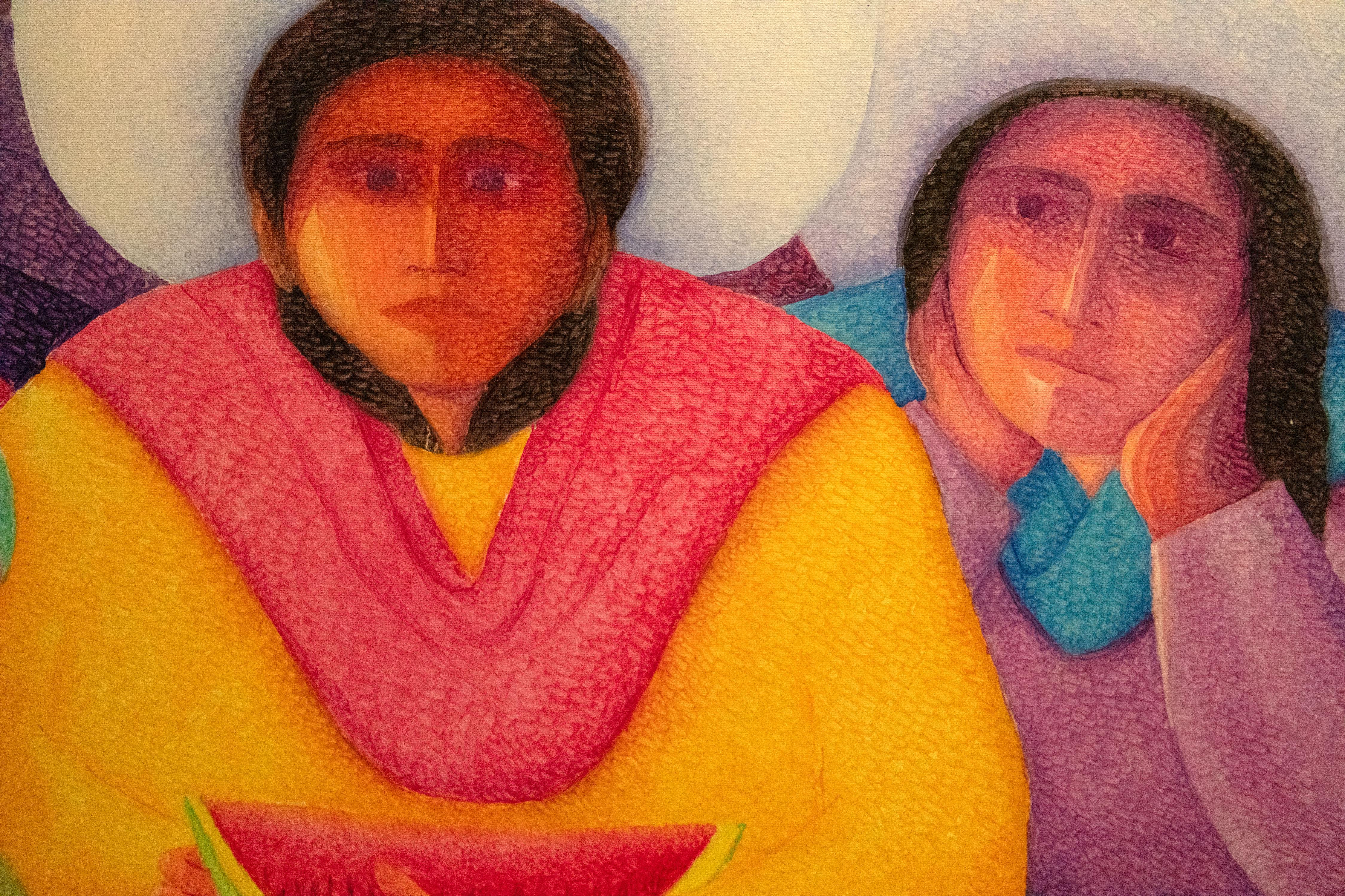 Cajamarquinas (Les femmes de Cajamar) - Marron Figurative Painting par Ernesto Gutierrez (b.1941)