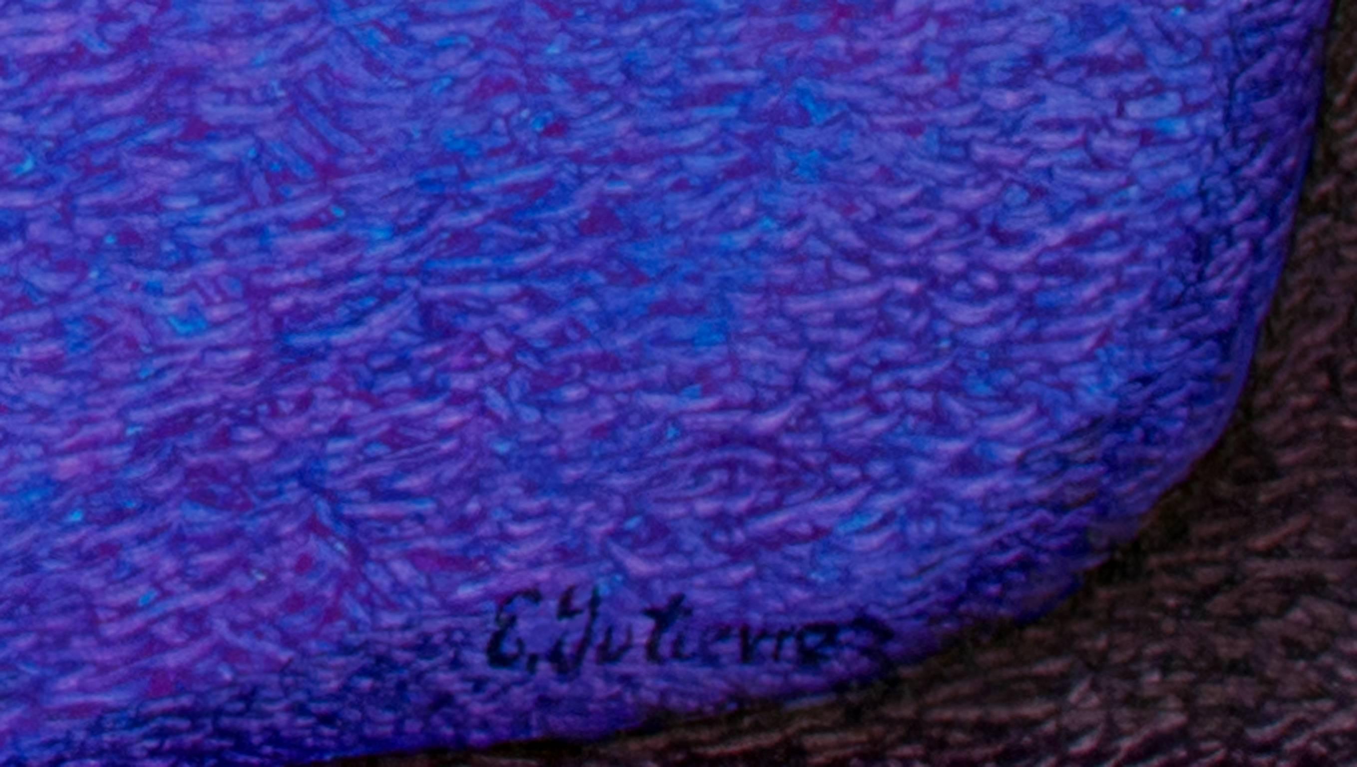 Pintura al óleo contemporánea figurativa con textura mujer nocturna colorida firmada - Painting Impresionista de Ernesto Gutierrez (b.1941)
