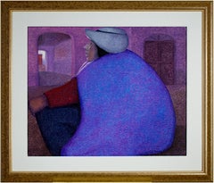 „Descanso, Peru (Frau),“ ein Ölgemälde auf Jute, signiert von Ernesto Gutierrez