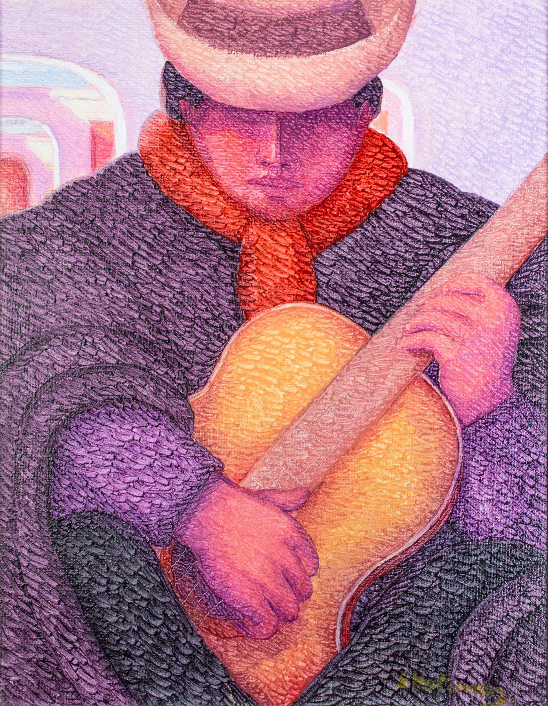 'El Guitarrista (The Guitarist)' original oil painting by Ernesto Gutierrez - Painting by Ernesto Gutierrez (b.1941)