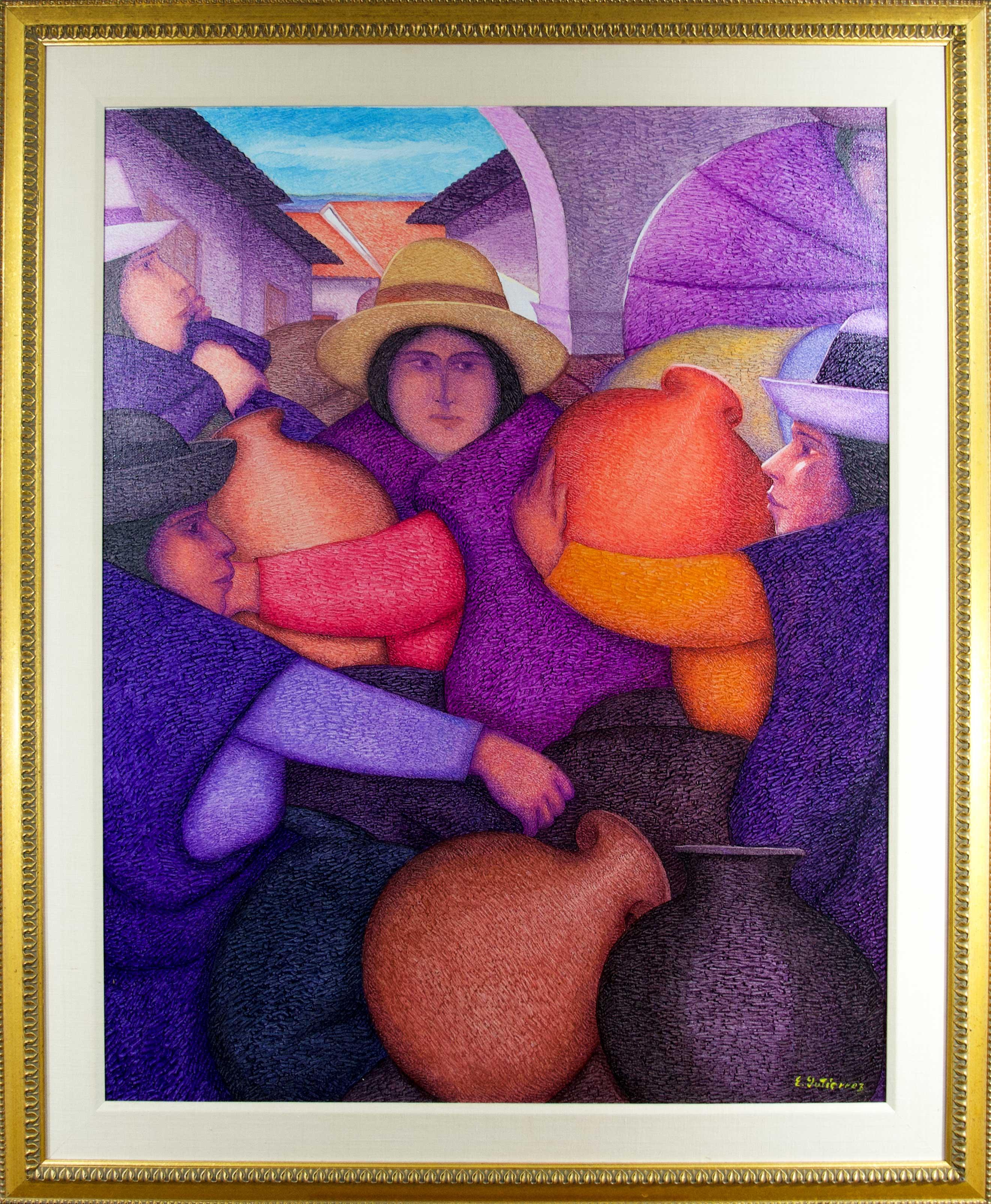 Ernesto Gutierrez (b.1941) Figurative Painting - 'Feria en Huancayo' original signed oil painting by Ernesto Gutierrez