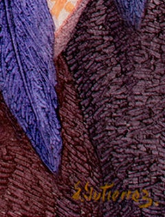 Contemporary figurative textured oil painting indigenous feather colorful signed