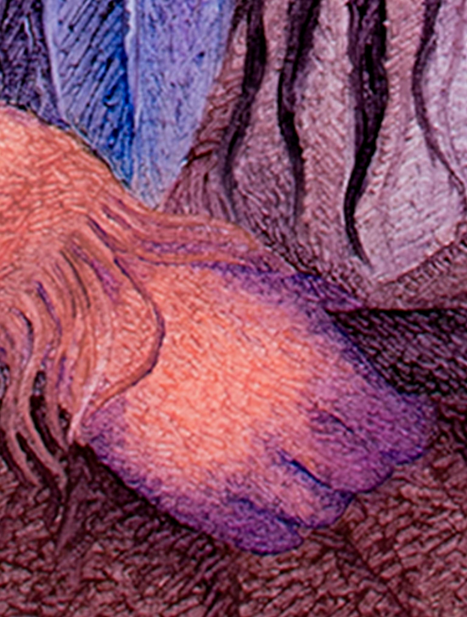 Peinture à l'huile contemporaine figurative texturée plume indigène colorée signée - Contemporain Painting par Ernesto Gutierrez (b.1941)