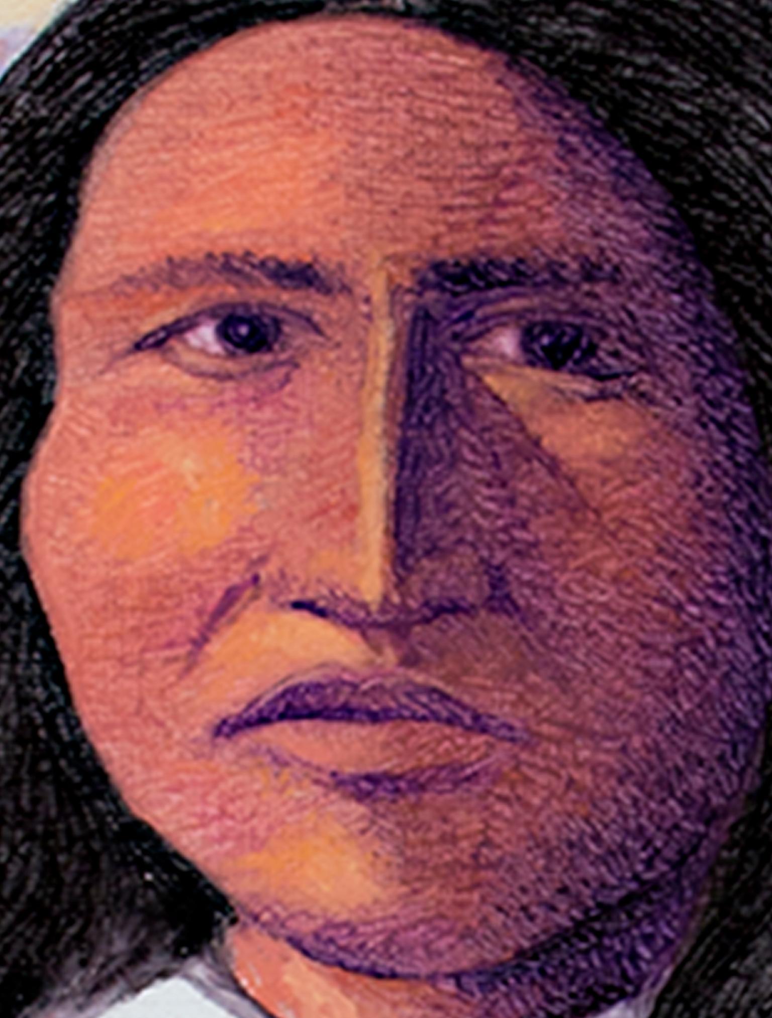 Peinture à l'huile contemporaine figurative texturée plume indigène colorée signée en vente 1