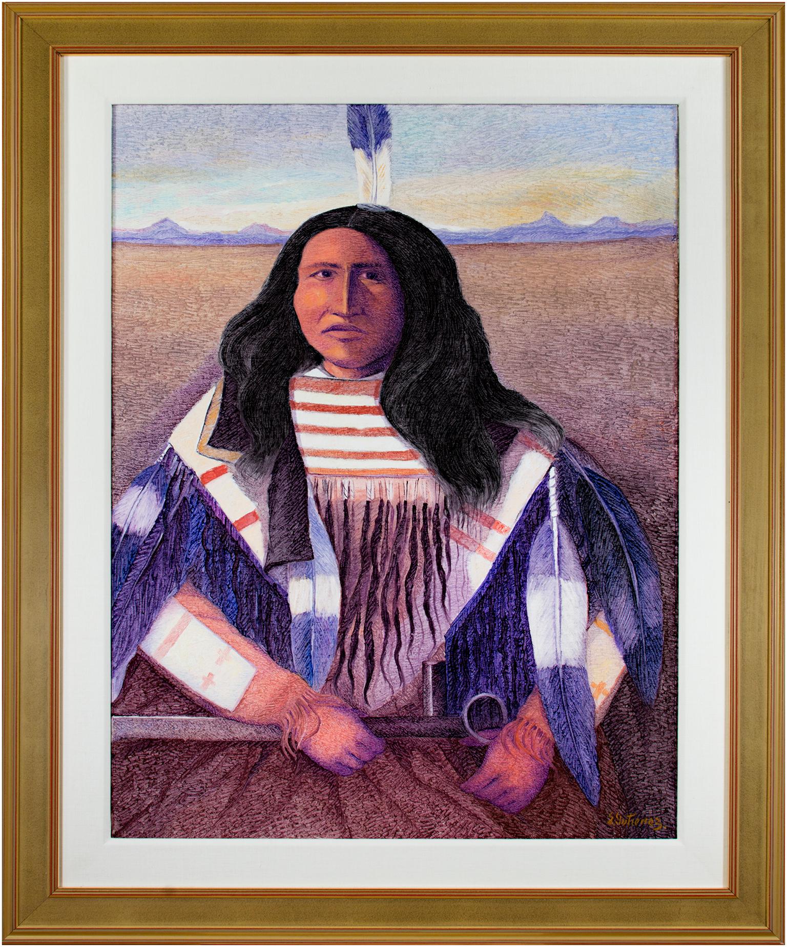 Quadro figurativo contemporaneo ad olio con texture piuma indigena colorata firmato in vendita 2