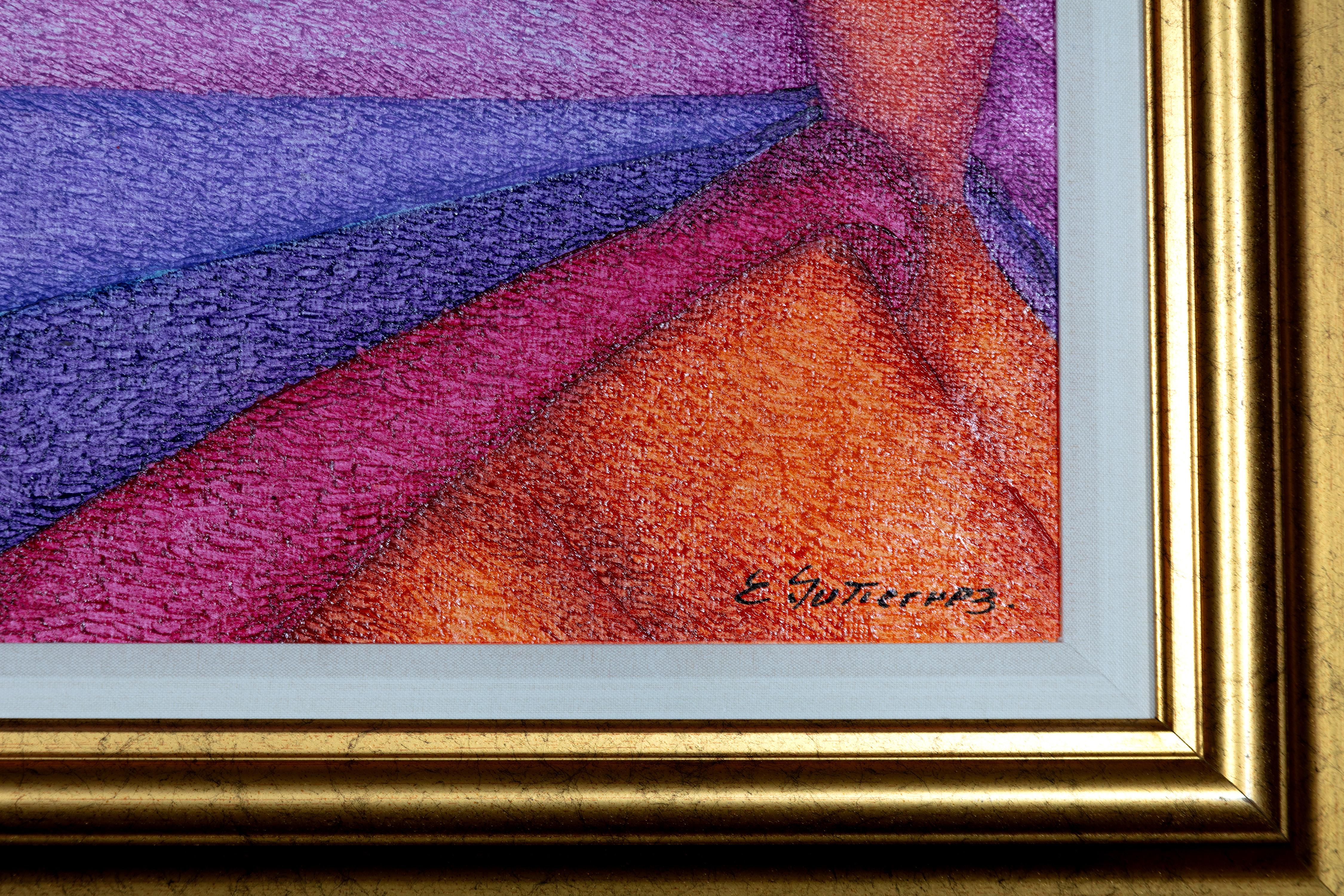 Quadro figurativo contemporaneo ad olio con texture madre e figlio colorato firmato - Painting di Ernesto Gutierrez (b.1941)